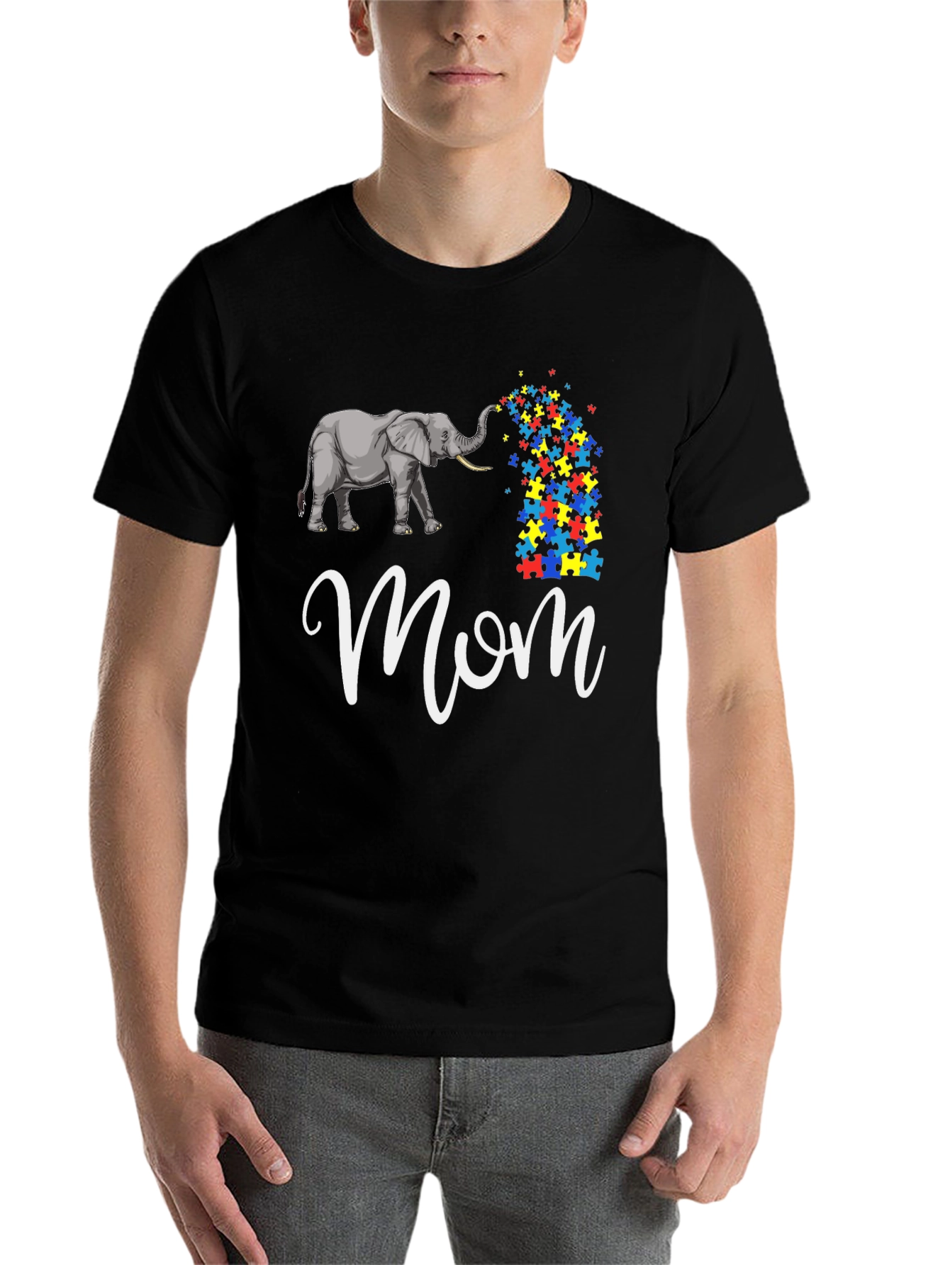 Black Autism Elephant Mom T-Shirt view 7