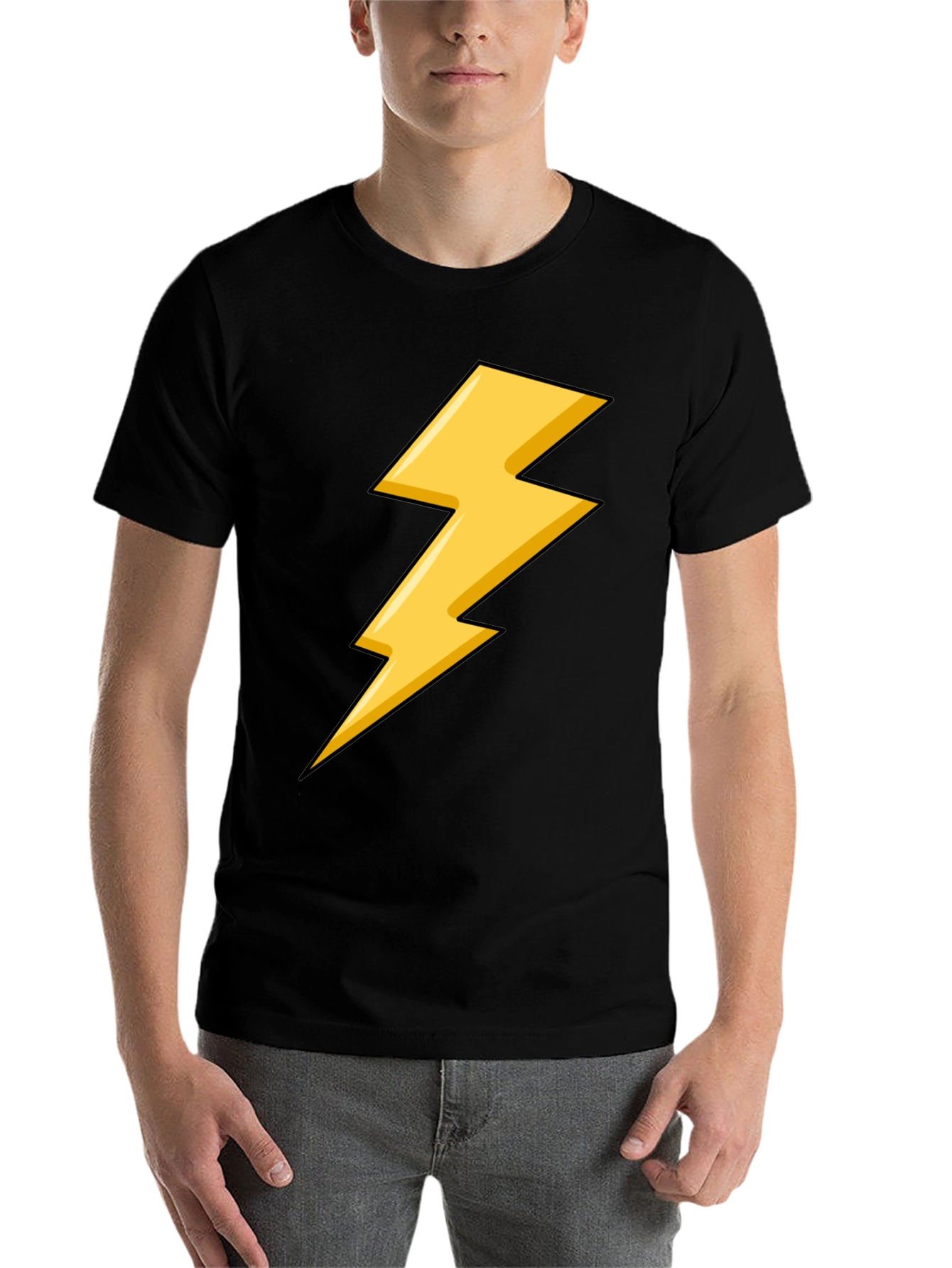 Black Black T-Shirt with Yellow Lightning Bolt Design view 7