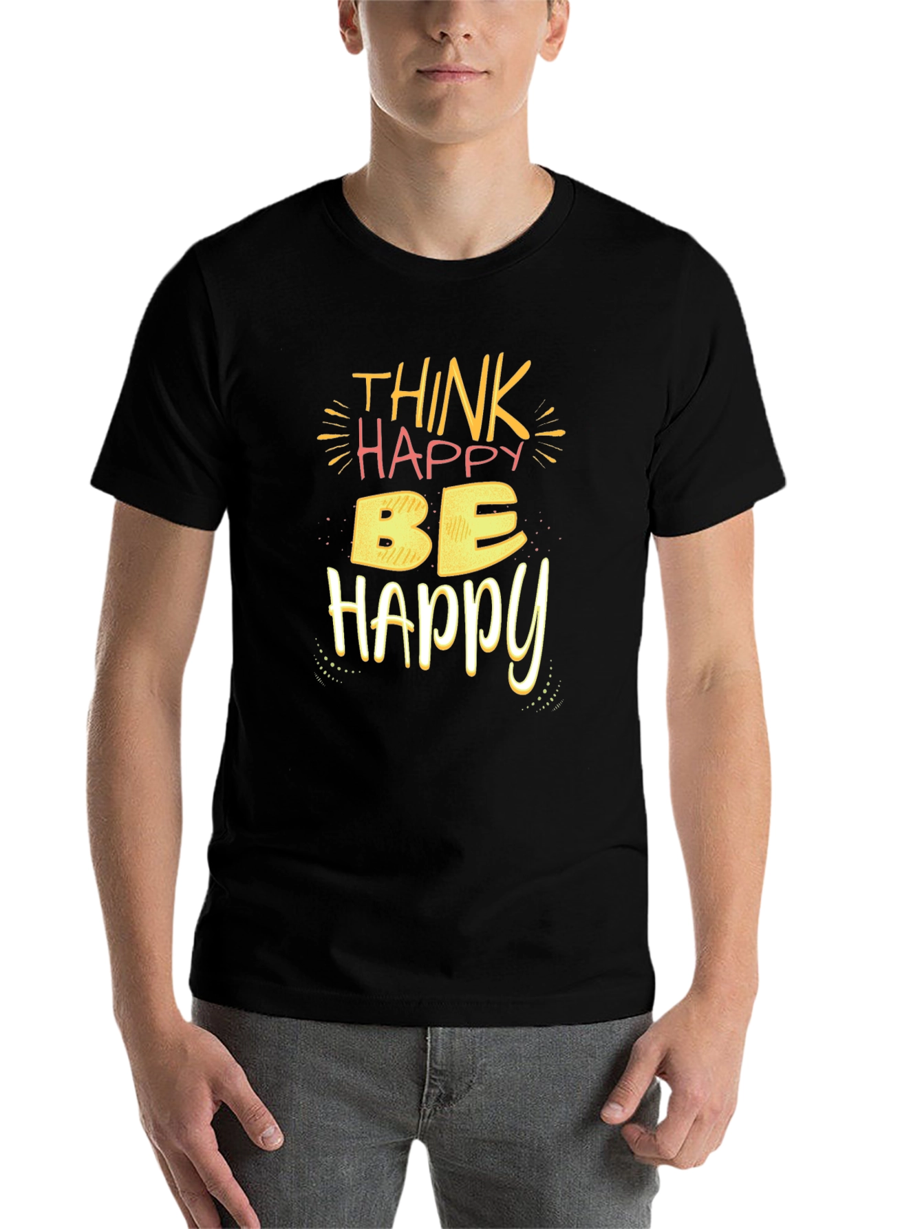 Black Think Happy Be Happy T-Shirt - Black view 7