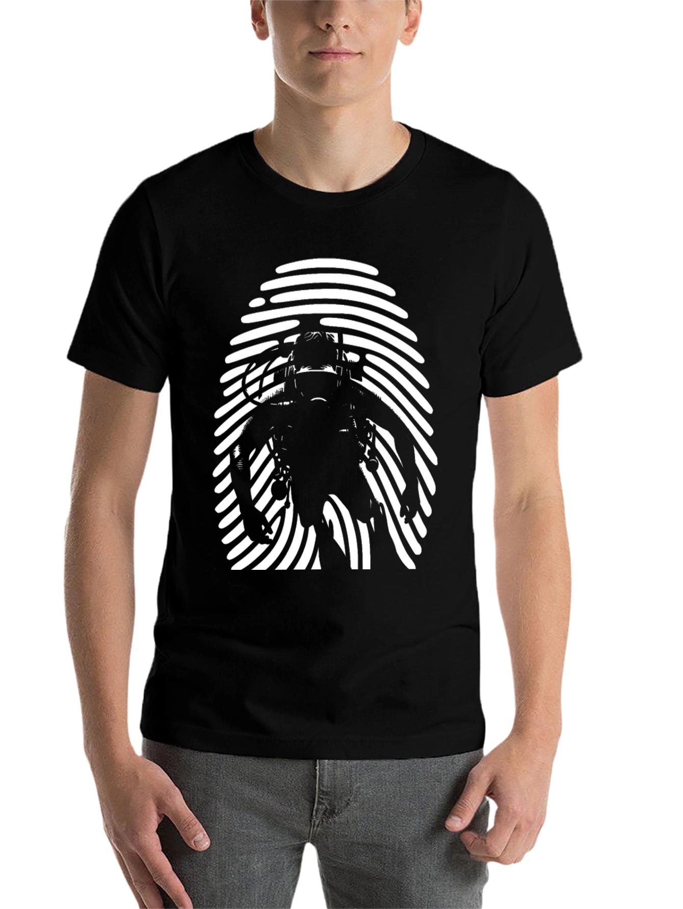 Black Diver Fingerprint Graphic Tee - Black Cotton T-Shirt view 7