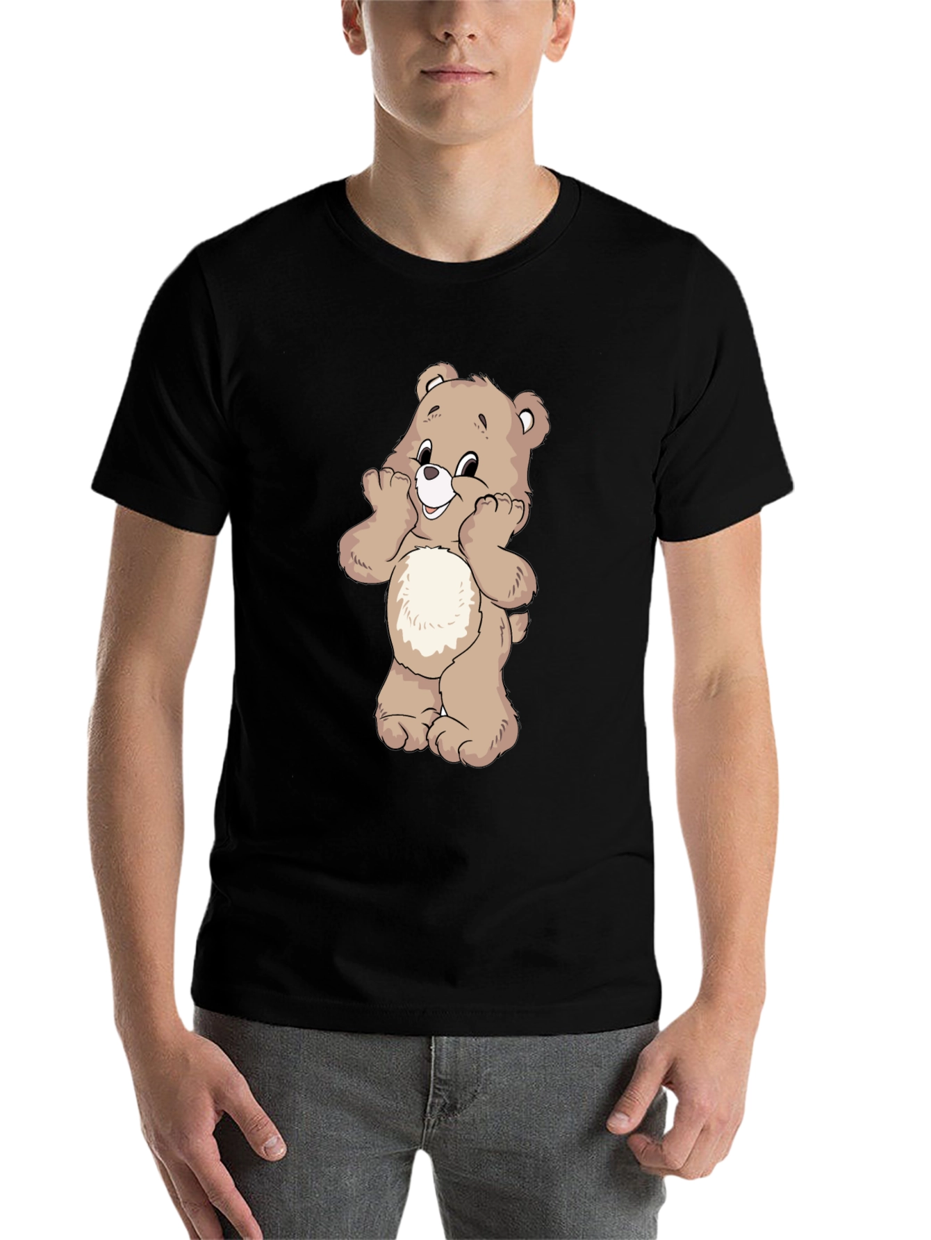 Black Cute Bear Graphic Black T-Shirt view 7