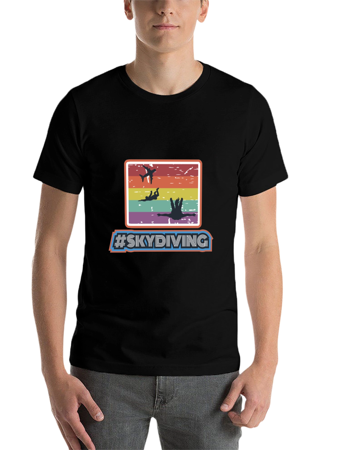 Black Skydiving Retro T-Shirt - Adventure Seeker Apparel view 7