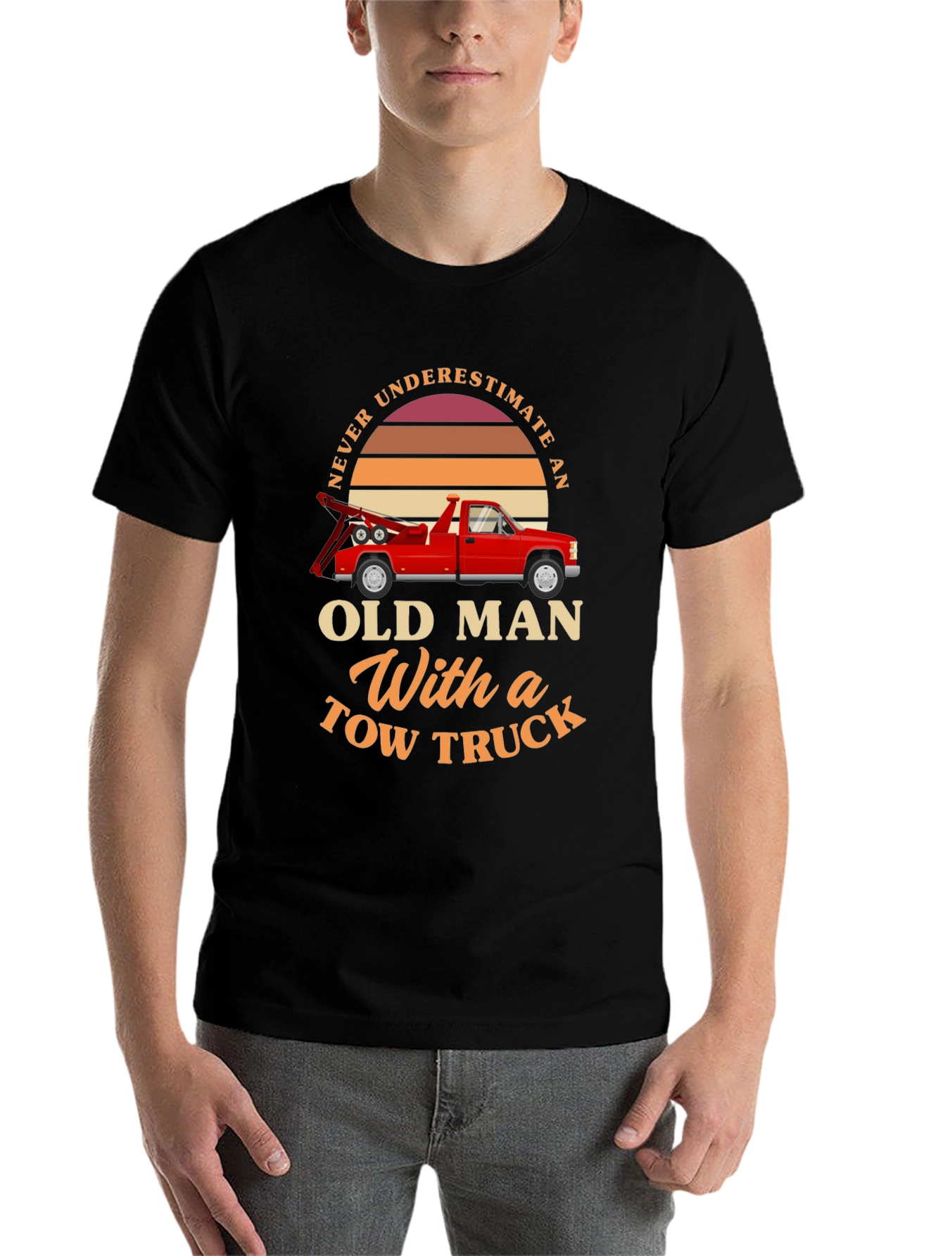 Black Never Underestimate Old Man Tow Truck T-Shirt view 7