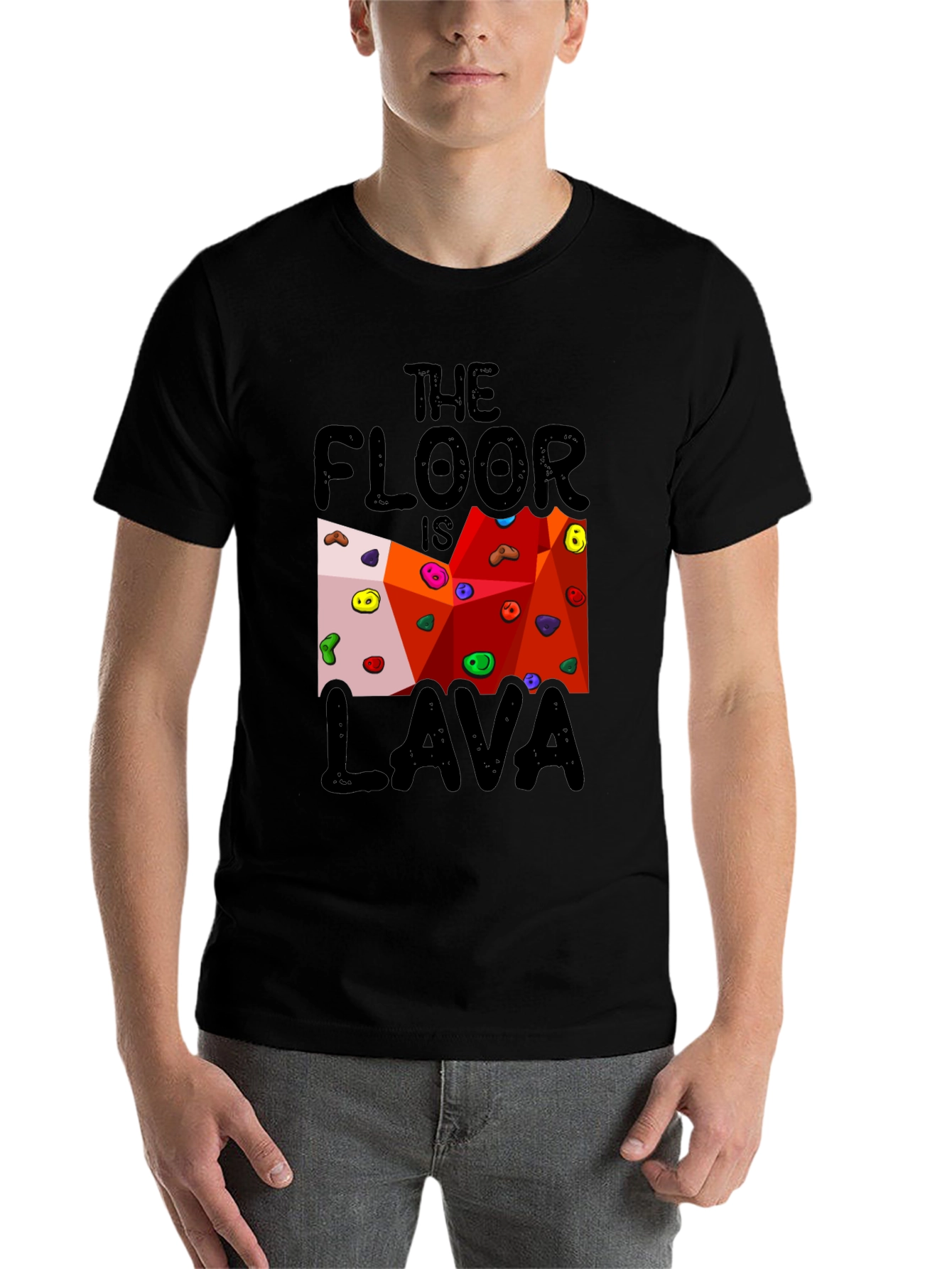 Black The Floor is Lava Climbing Wall Black T-Shirt view 7