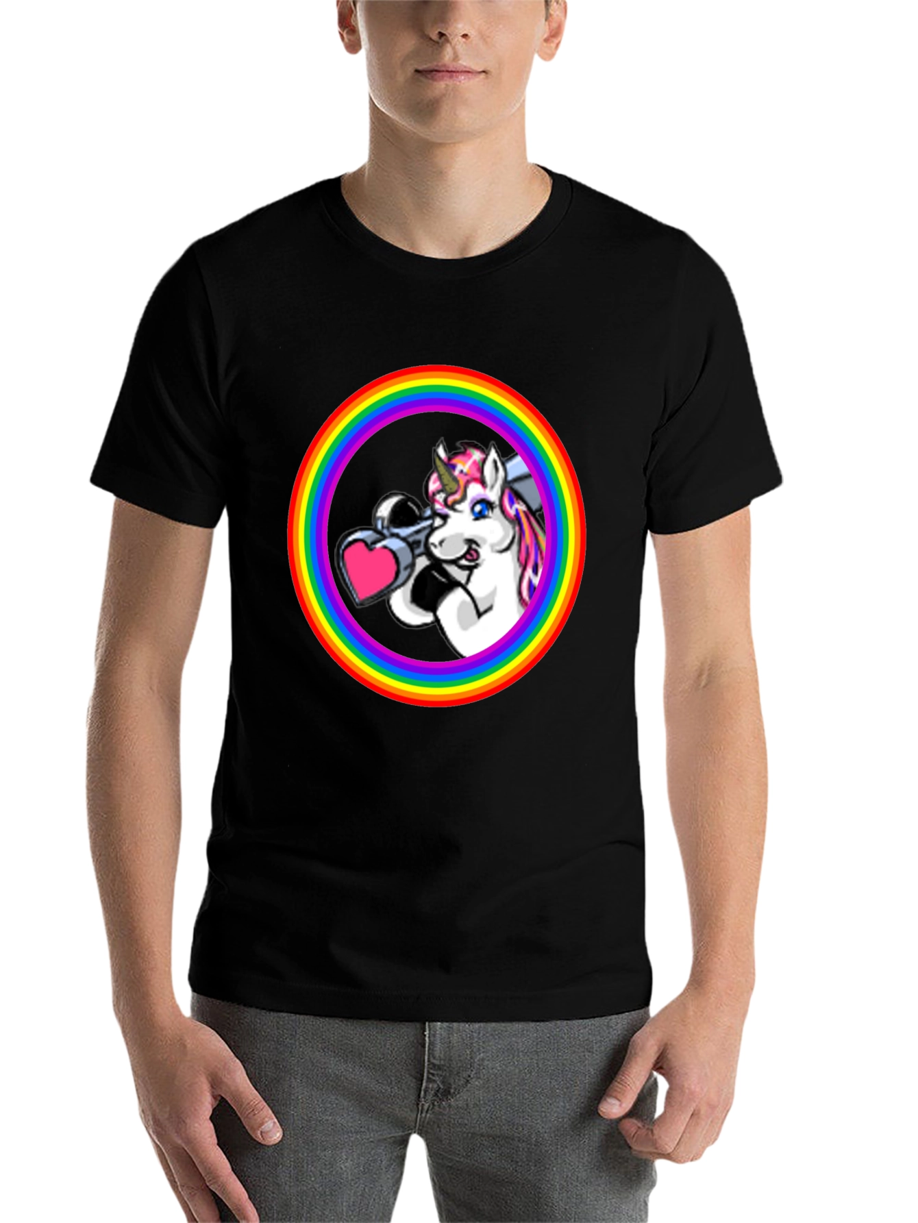 Black Unicorn Bazooka Rainbow T-Shirt view 7