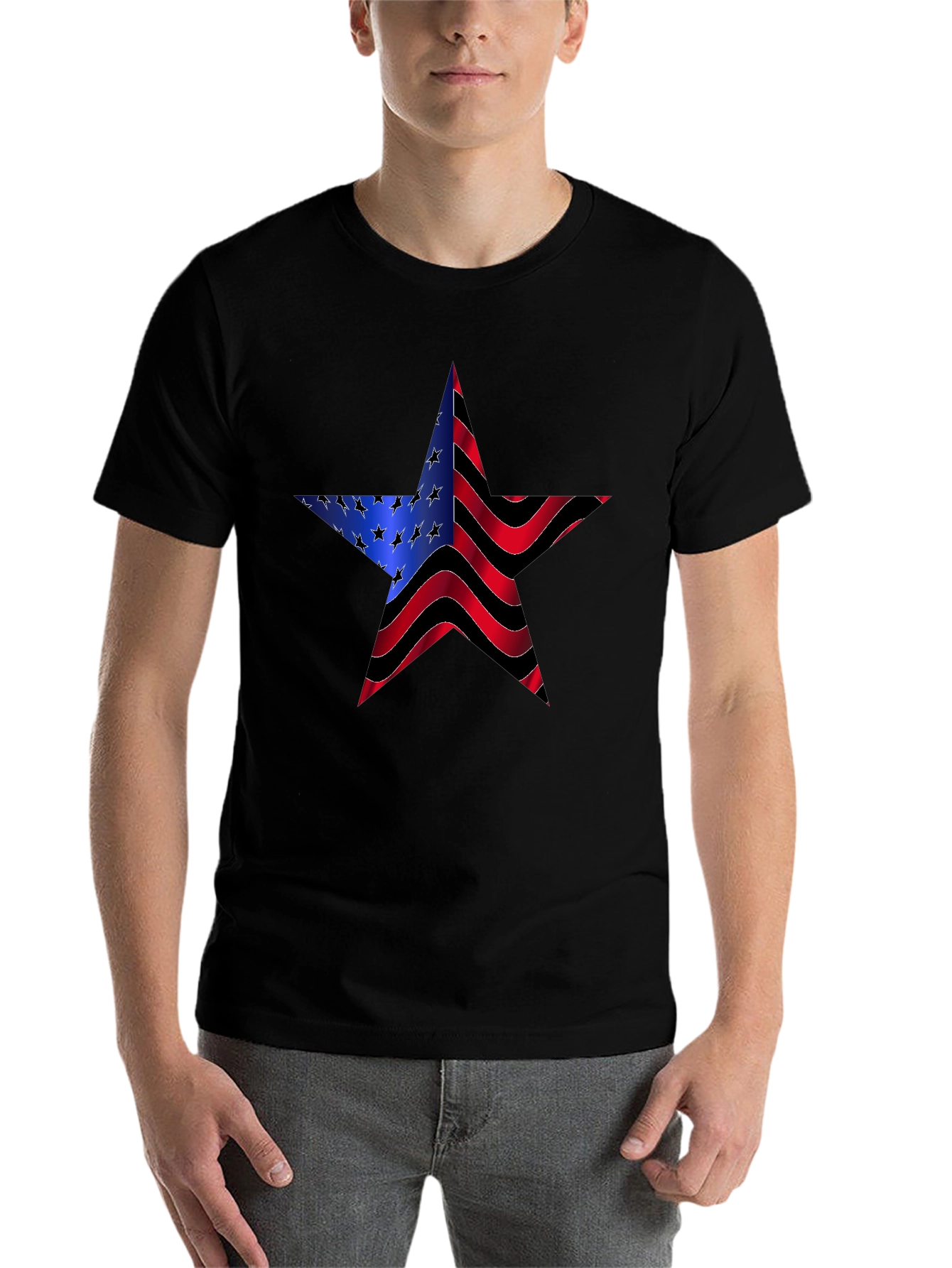 Black American Flag Star Graphic Black Tee view 7
