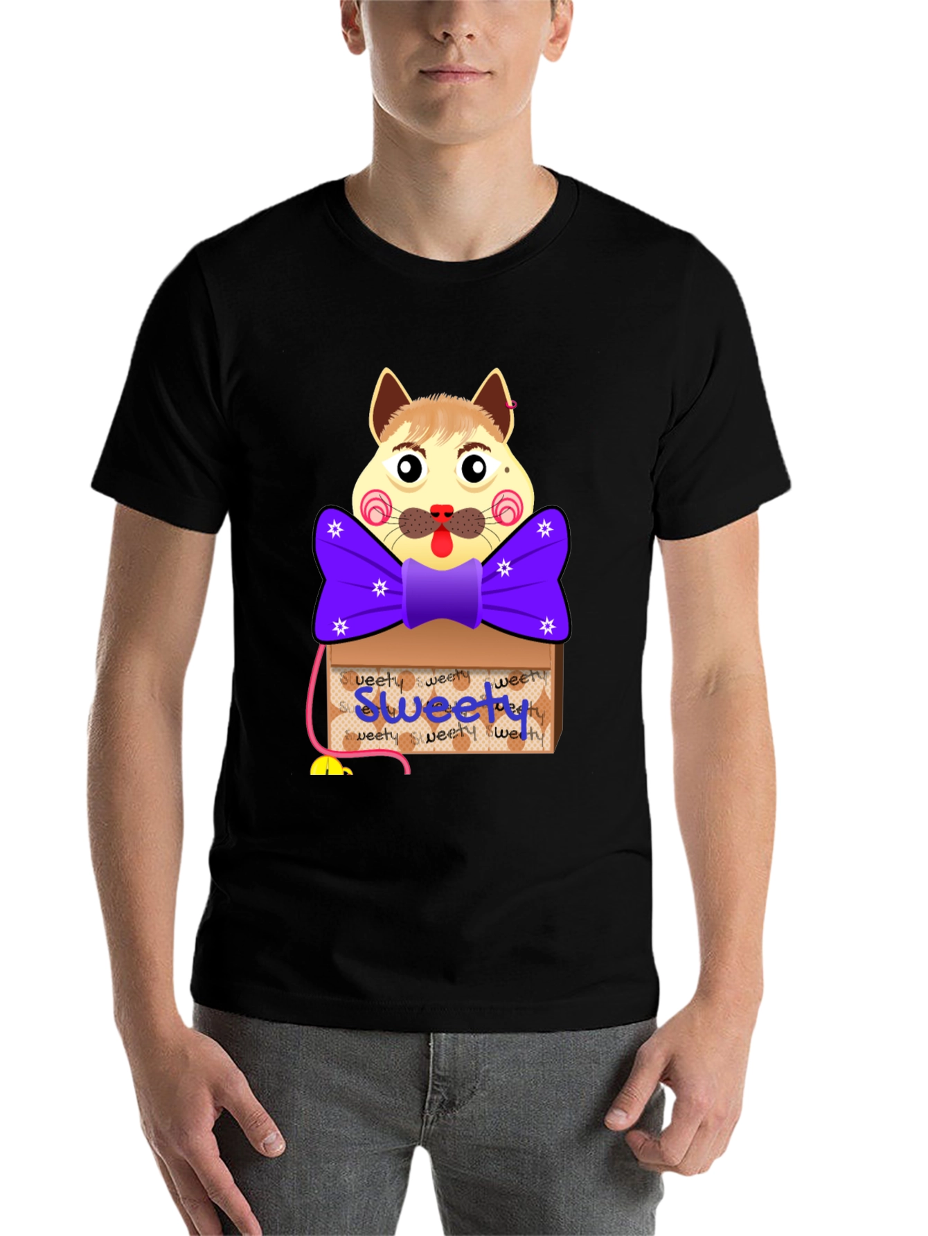 Black Cartoon Cat 'Sweety' Box T-Shirt view 7