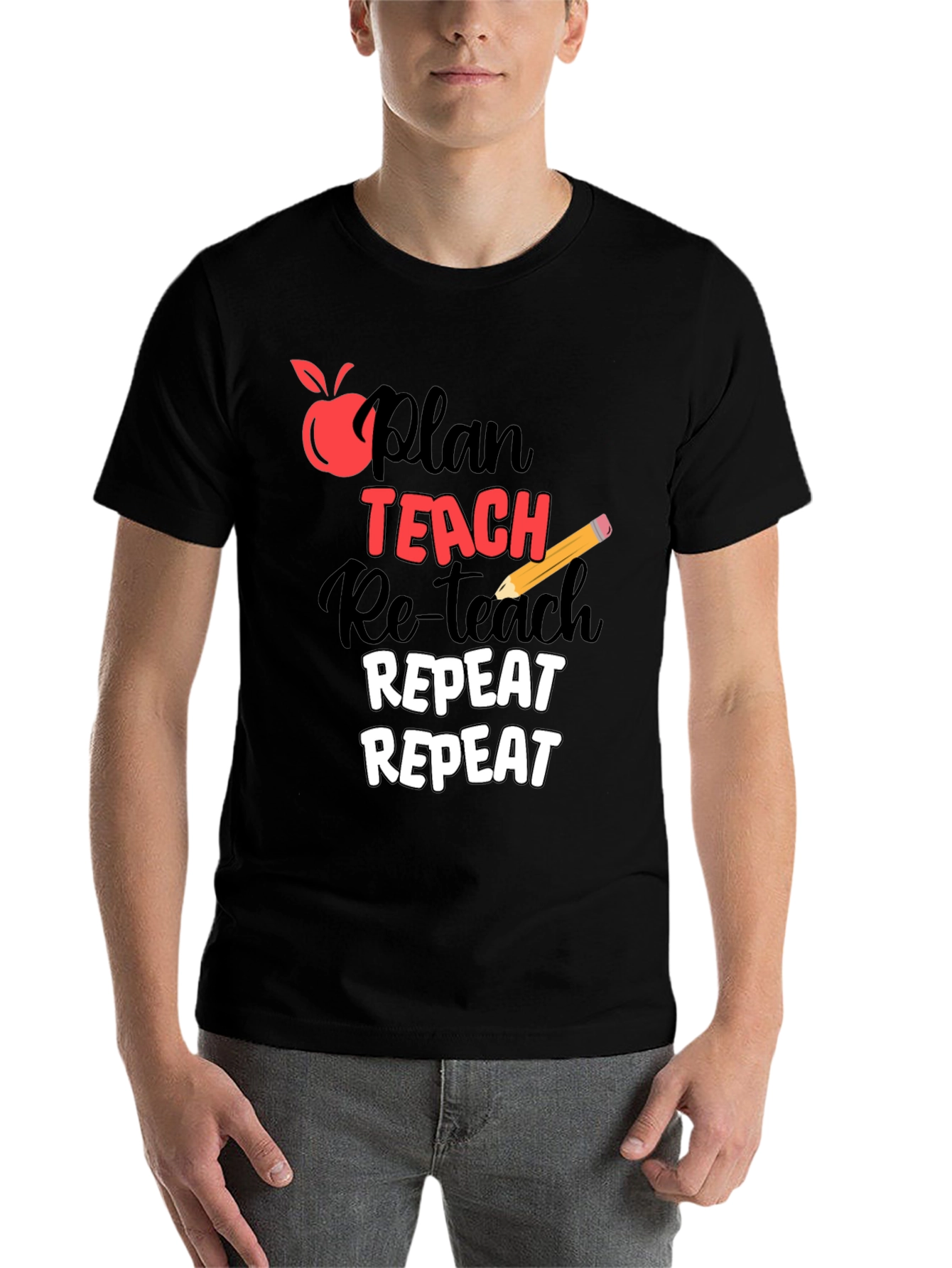 Black Plan Teach Repeat Graphic T-Shirt - Teacher Life Tee view 7