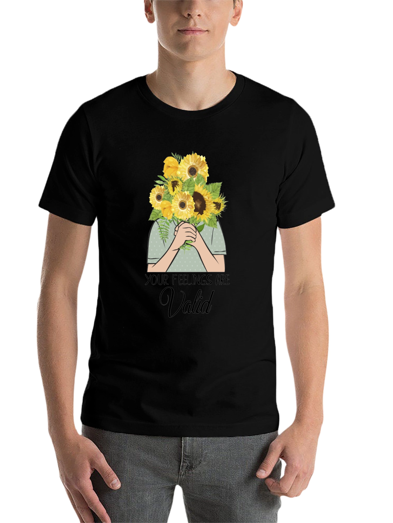 Black Your Feelings Are Valid T-Shirt - Sunflower Bouquet Graphic view 7