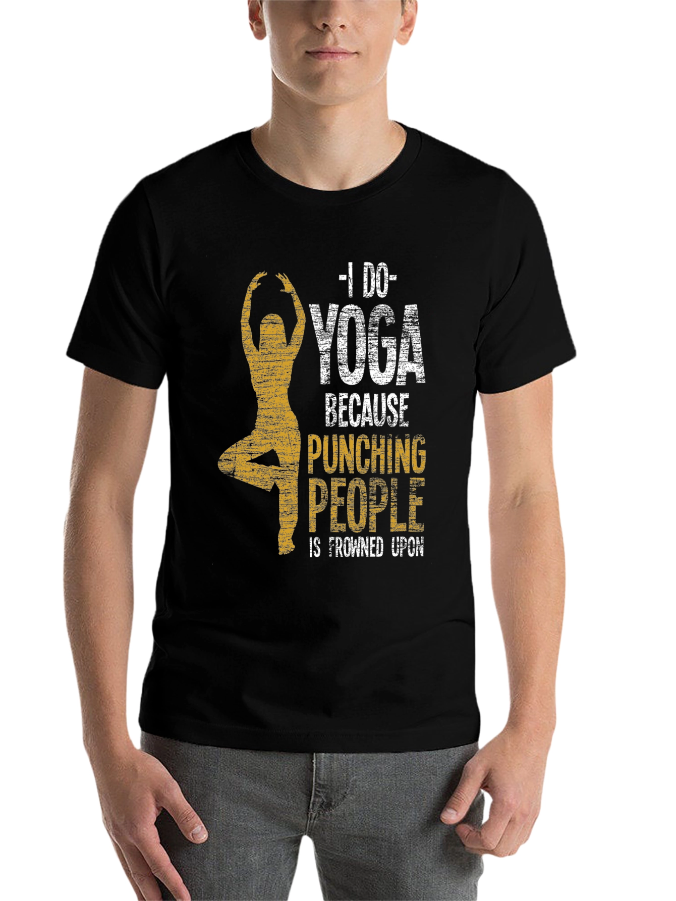 Black Yoga Graphic Tee - Punching People Is Frowned Upon view 7