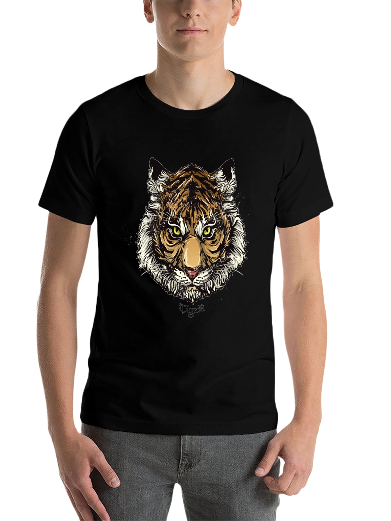 Black Tiger Graphic Print Black T-Shirt view 7
