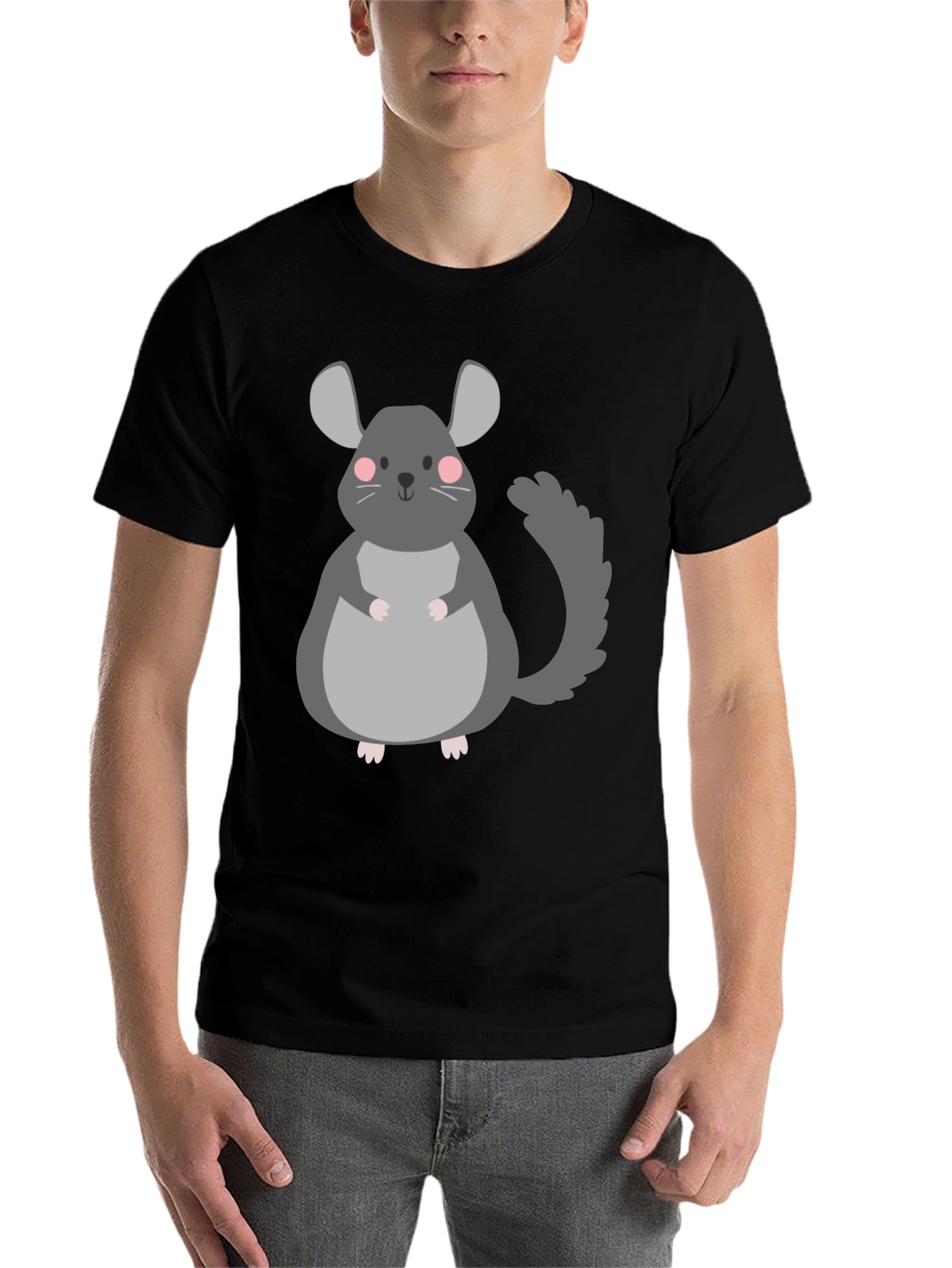 Black Cute Chinchilla Graphic T-Shirt - Unisex Black Tee view 7