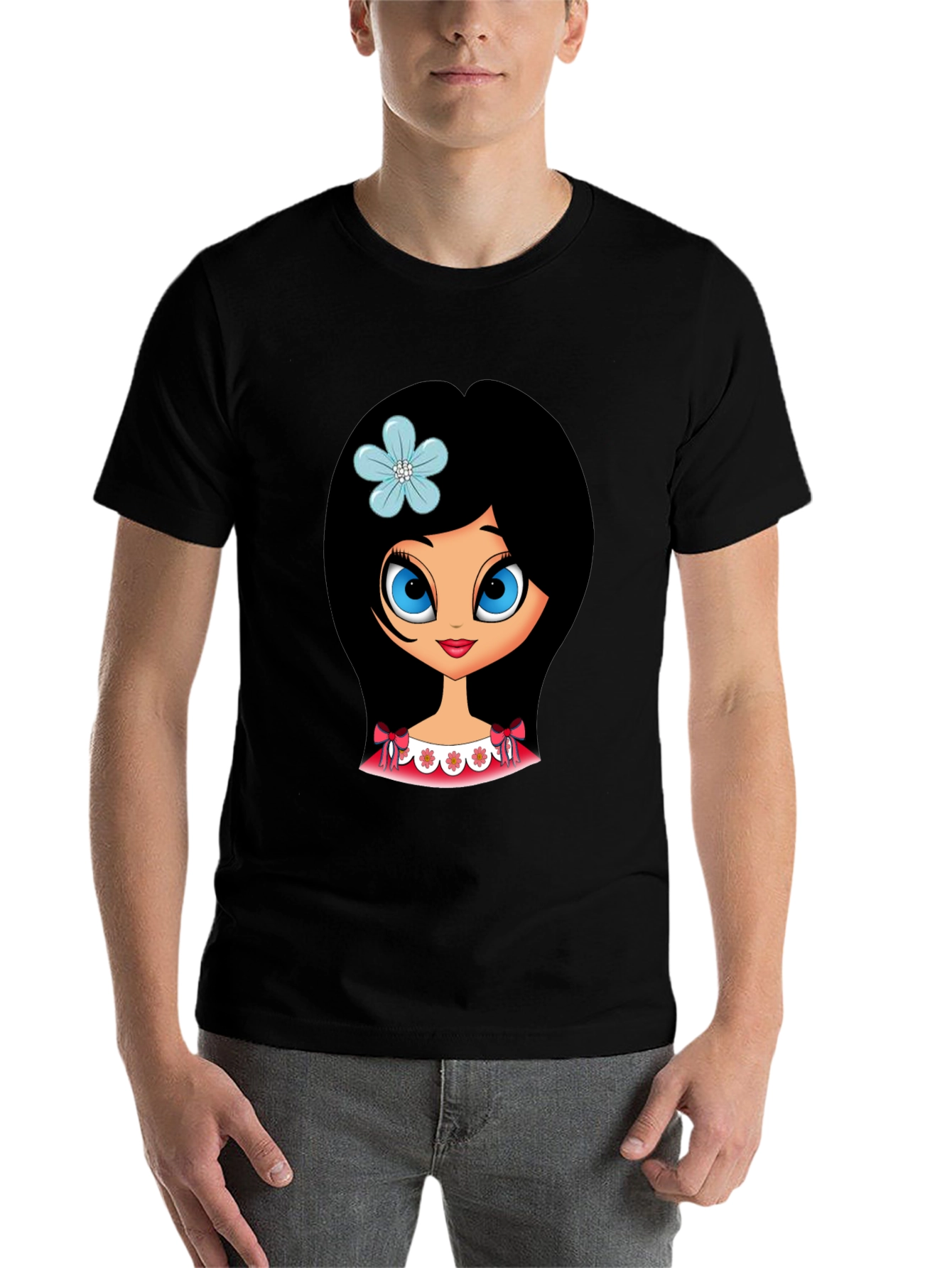 Black Cute Cartoon Girl Graphic T-Shirt view 7