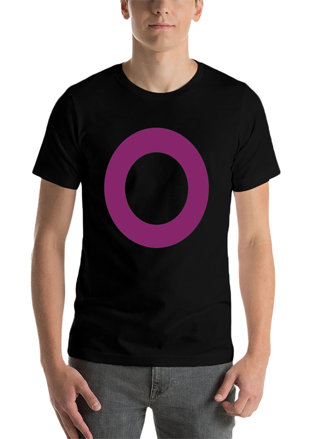 Black Minimalist Purple Ring Graphic Black T-Shirt view 7