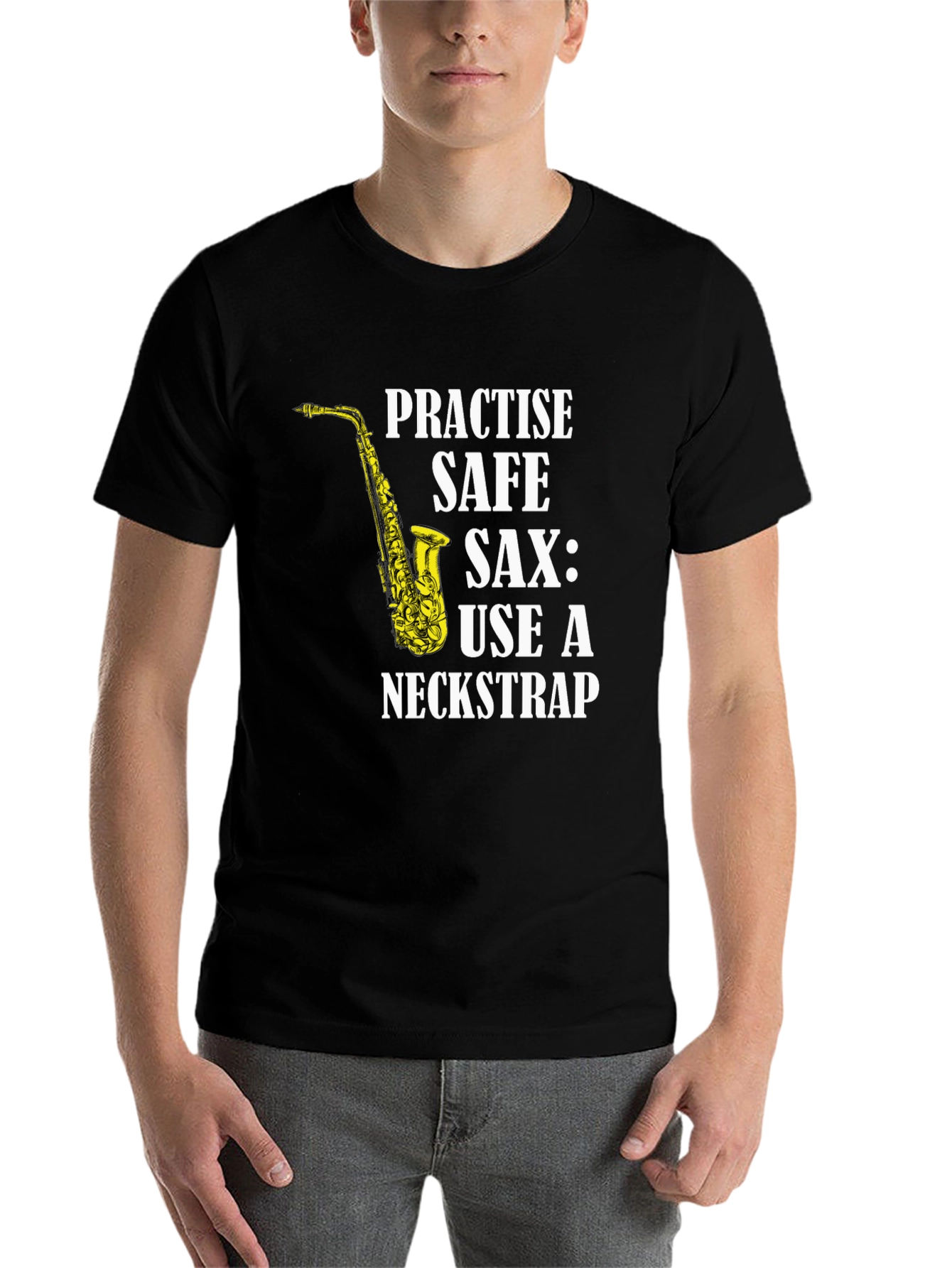 Black Practise Safe Saxophone T-Shirt - Use a Neckstrap view 7