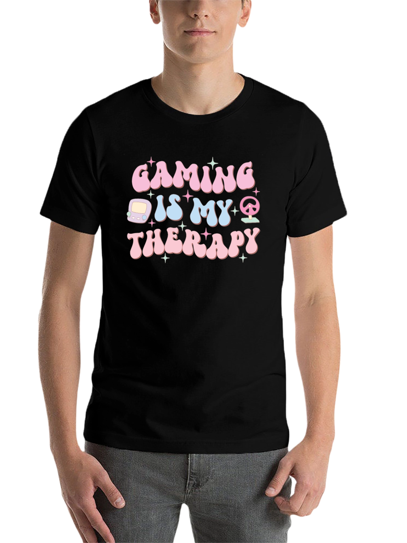 Black Gaming is My Therapy Graphic Tee - Black Cotton view 7