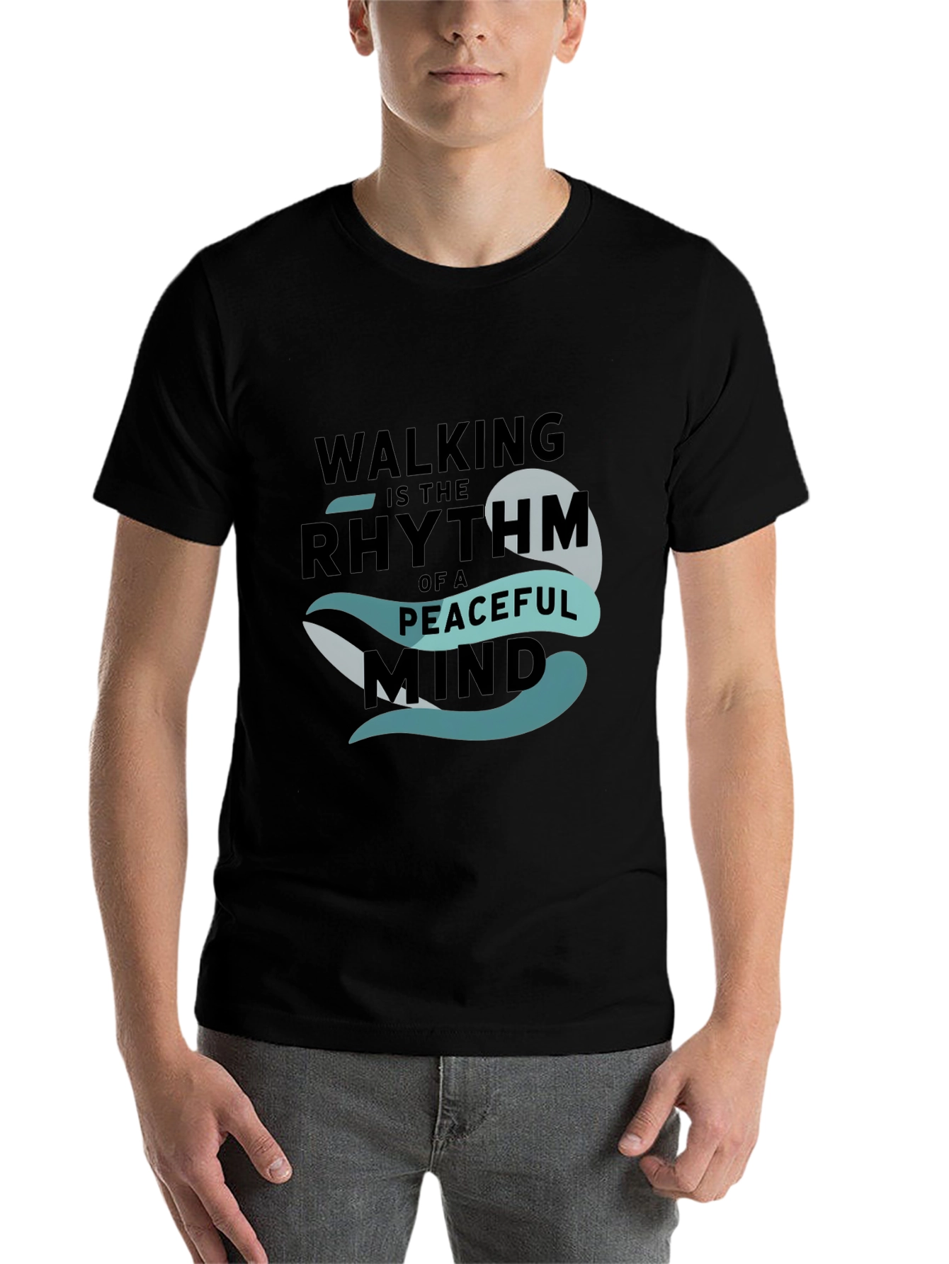 Black Peaceful Mind Walking T-Shirt: Black Graphic Tee view 7