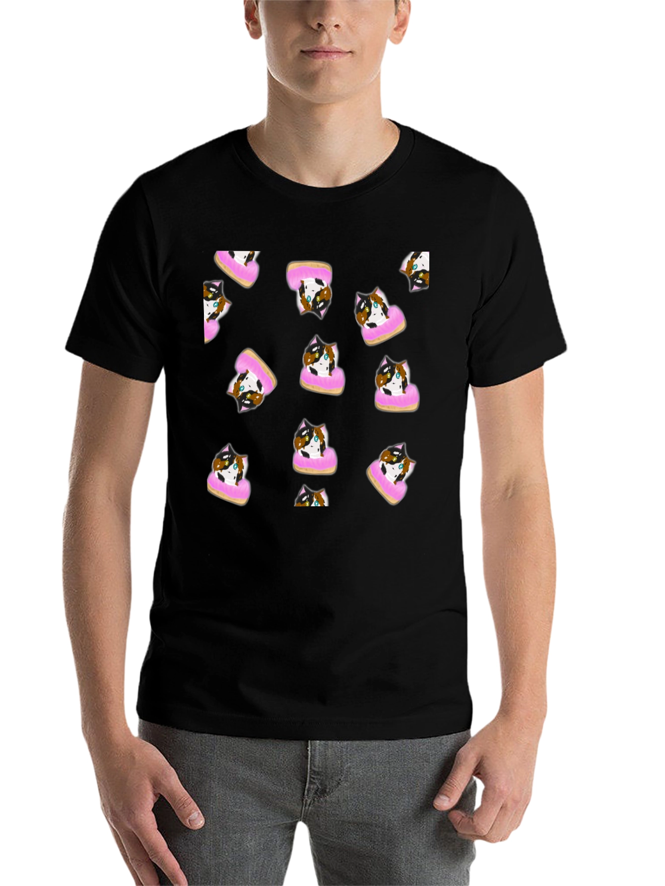 Black Cat Donut Pattern Tee view 7