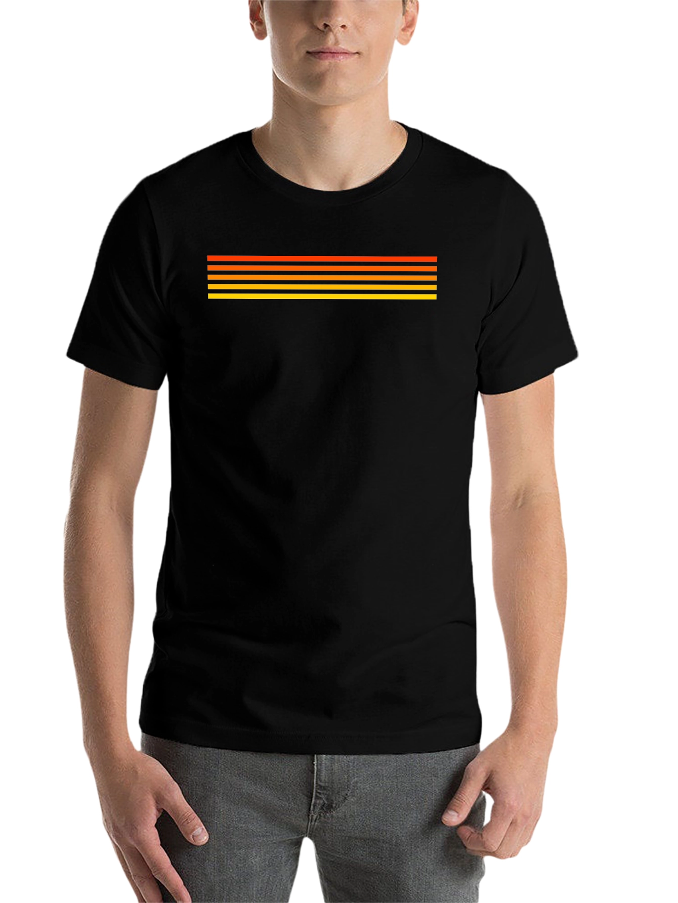 Black Retro Stripe Tee - Black Cotton Blend Shirt view 7