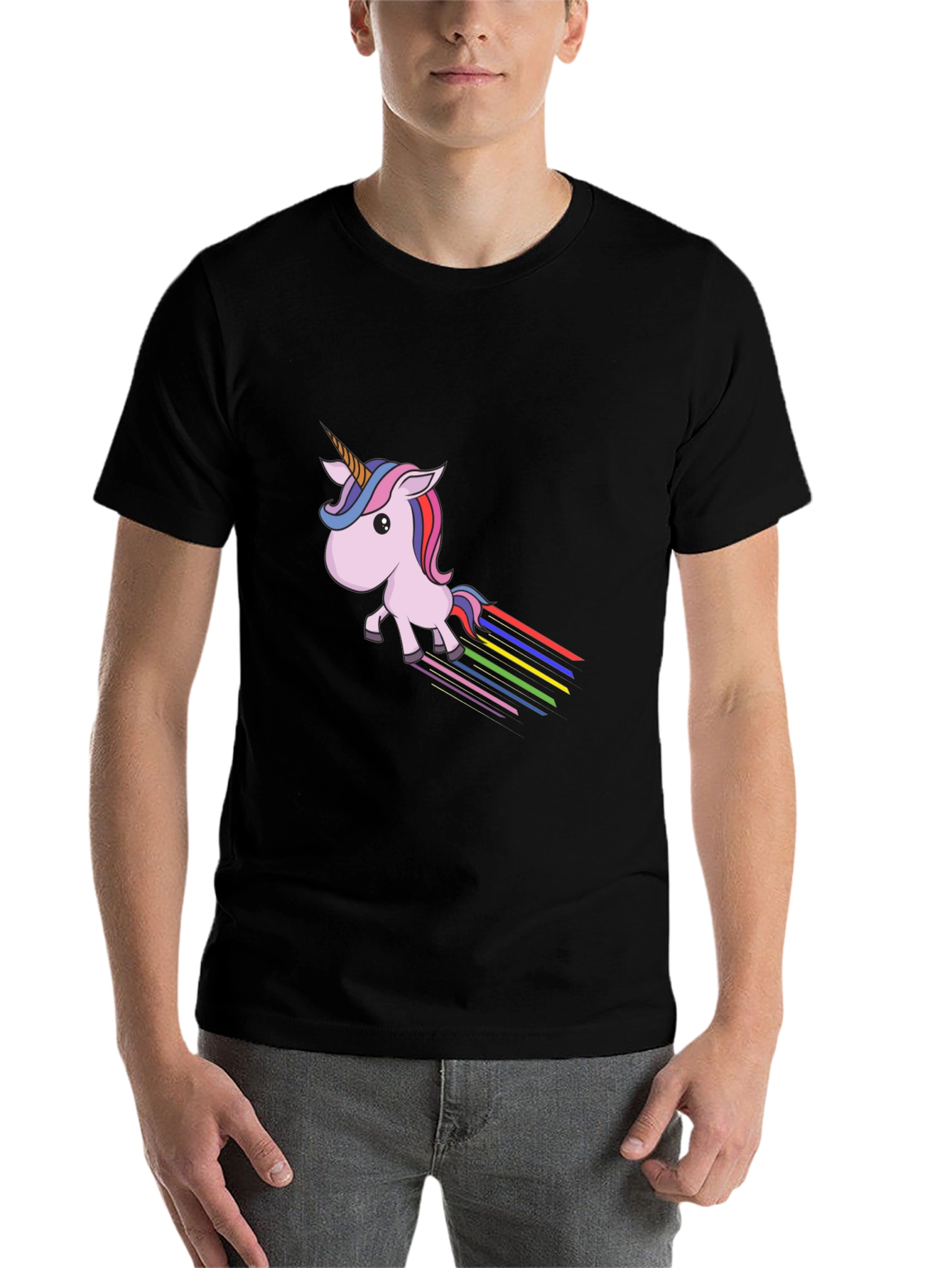 Black Rainbow Unicorn Graphic Tee - Black Cotton Blend view 7