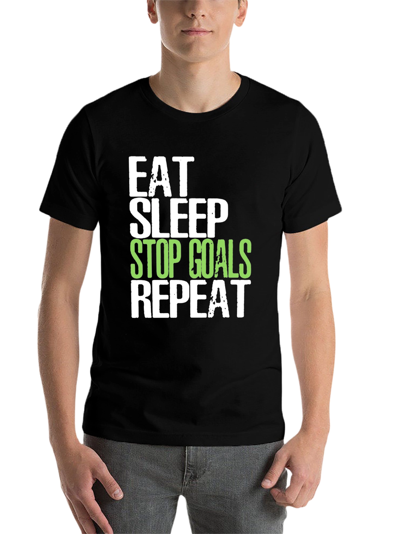 Black Eat Sleep Stop Goals Repeat T-Shirt view 7