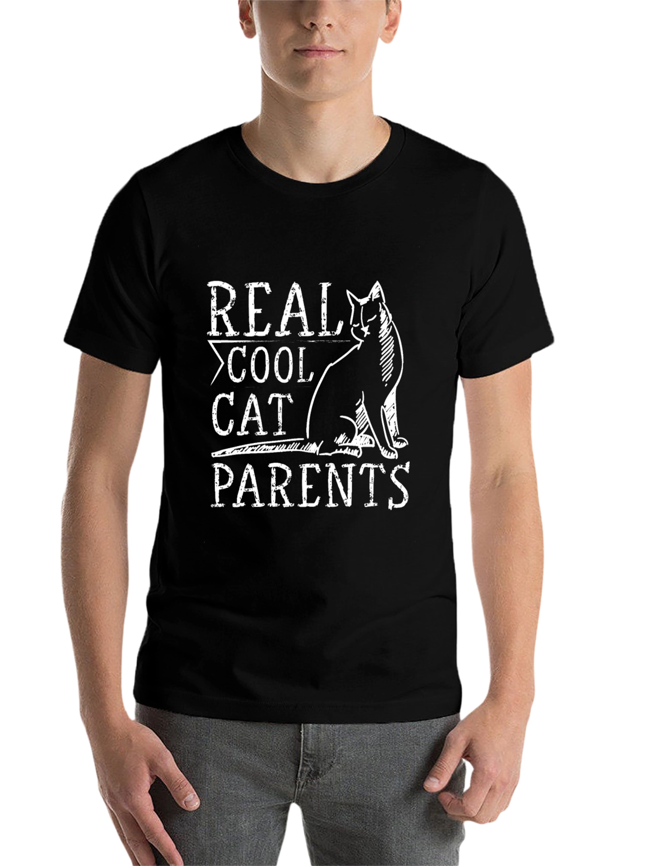 Black Real Cool Cat Parents Black T-Shirt view 7