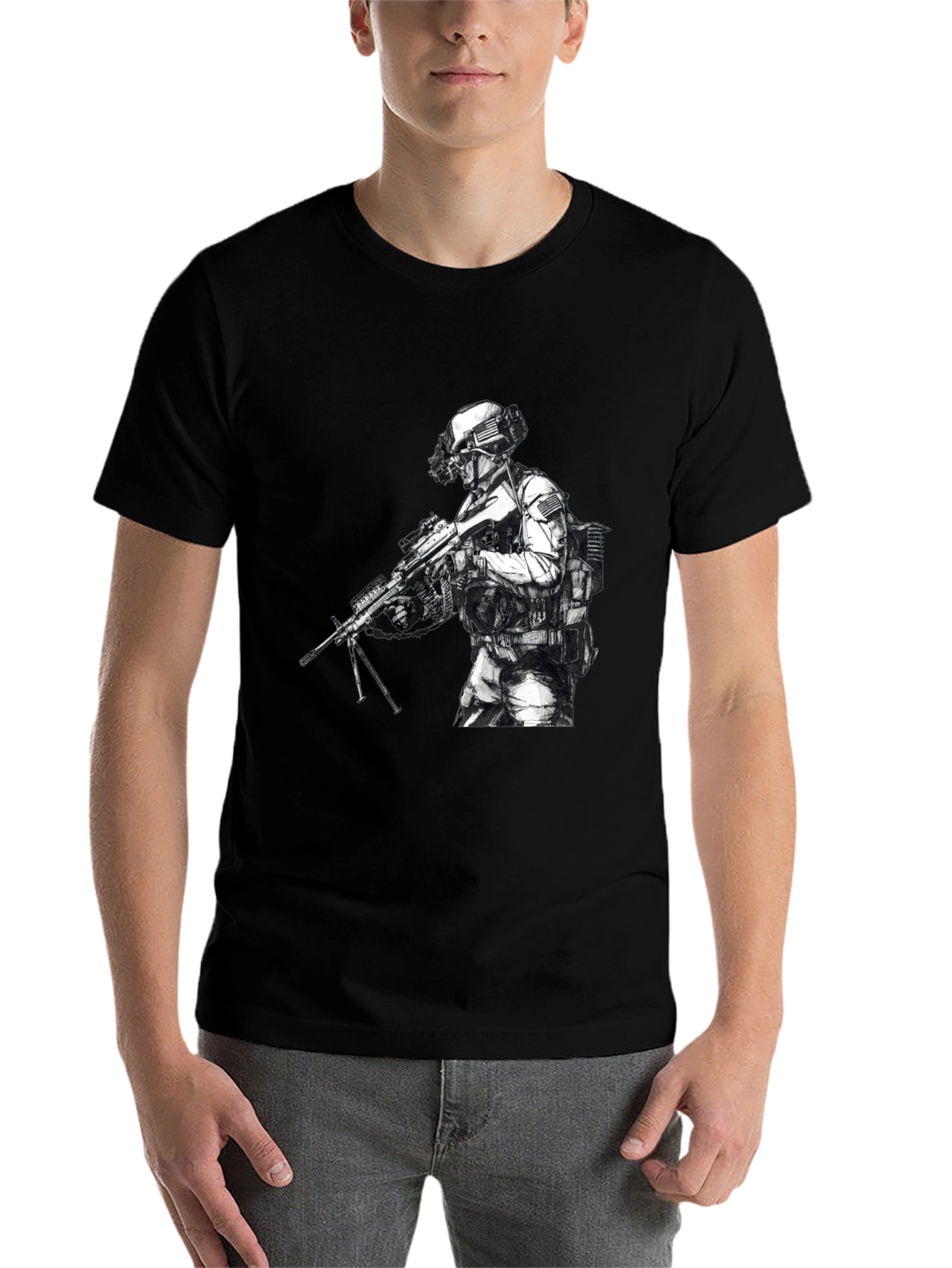 Black Tactical Soldier Graphic T-Shirt - Black view 7