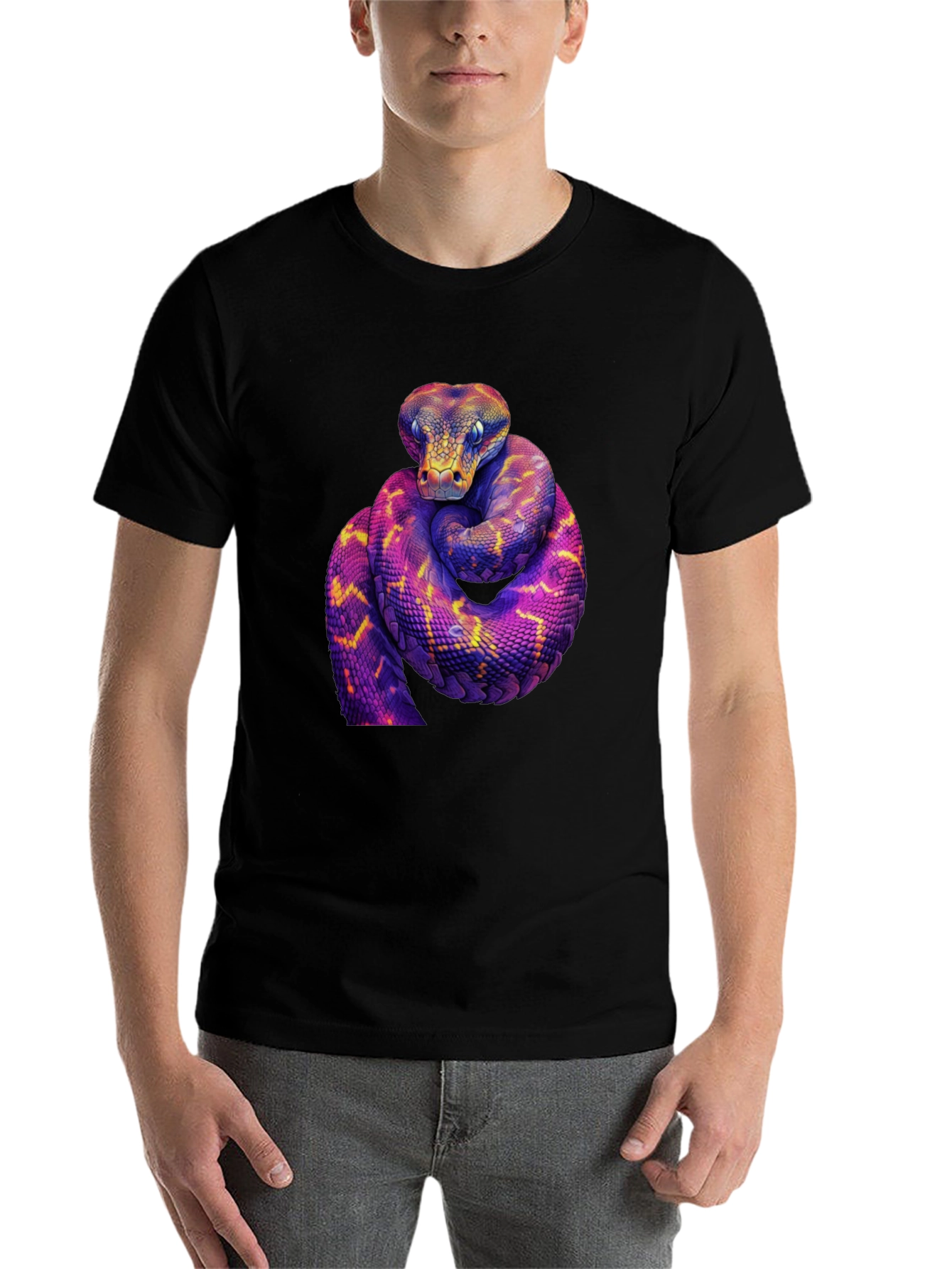 Black Vibrant Snake Graphic Tee - Bold Reptile Design view 7