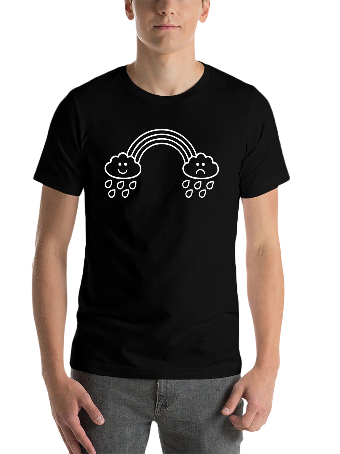 Black Rainbow Mood T-Shirt - Happy Sad Clouds view 7