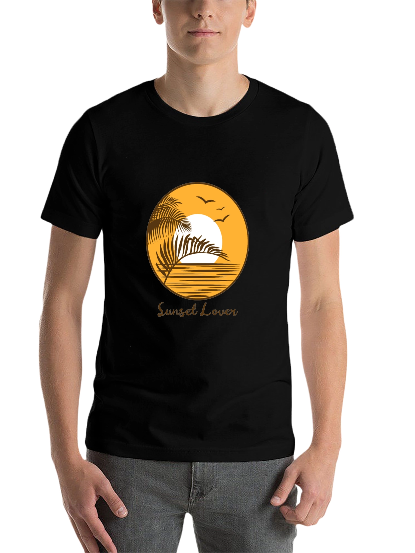 Black Sunset Lover Graphic Tee - Black Cotton T-Shirt view 7