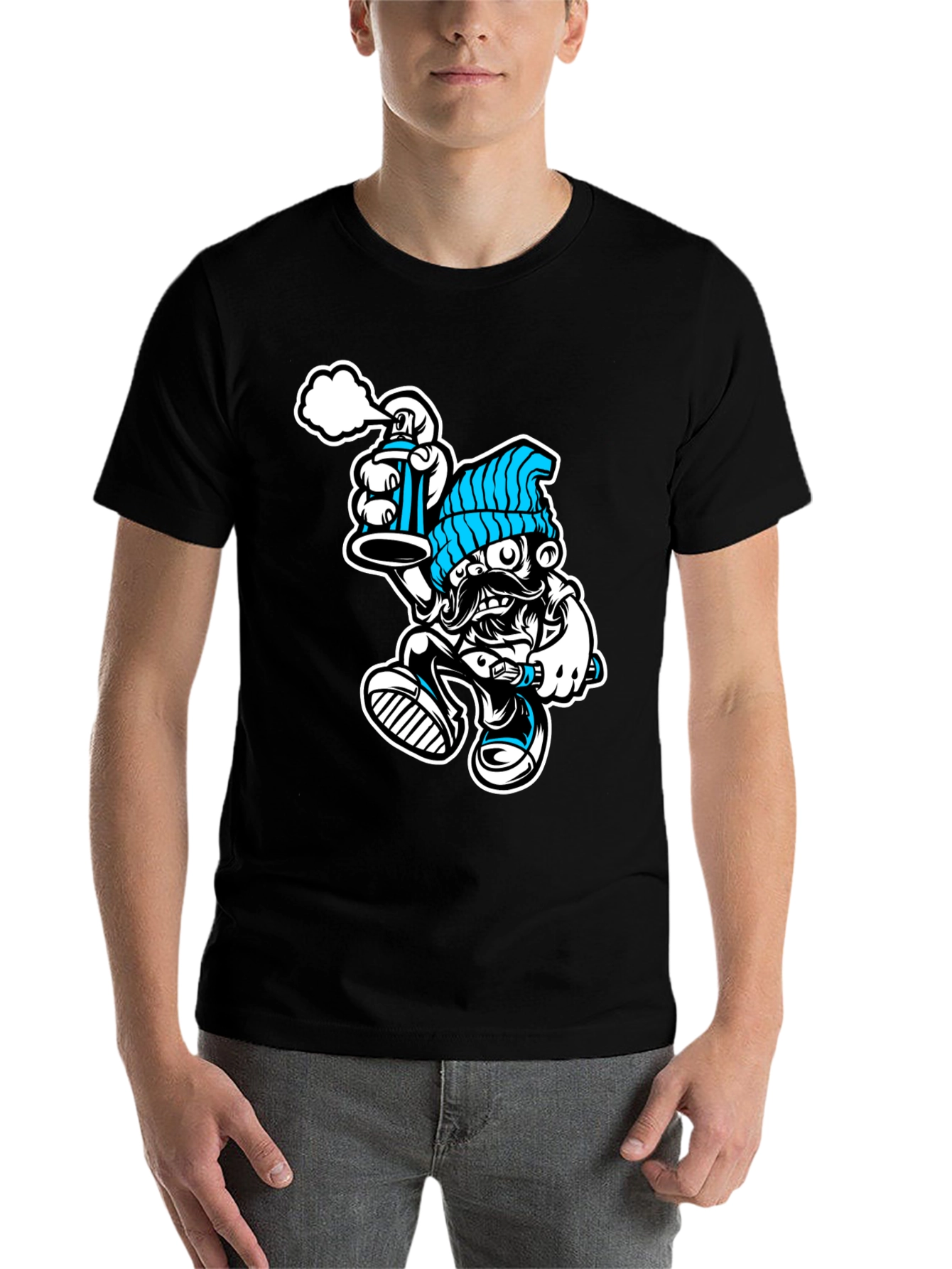 Black Cool Graphic T-Shirt: Graffiti Man view 7