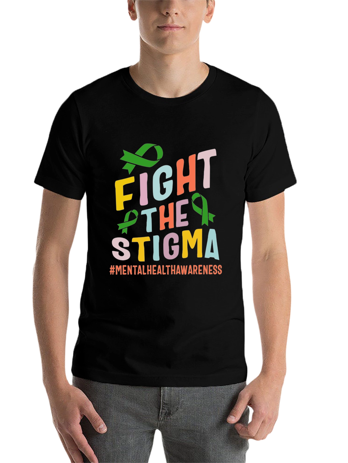 Black Fight The Stigma T-Shirt Mental Health Awareness view 7