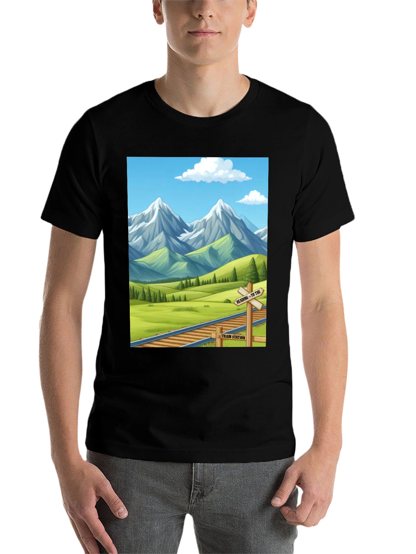 Black Scenic Mountain Train T-Shirt view 7