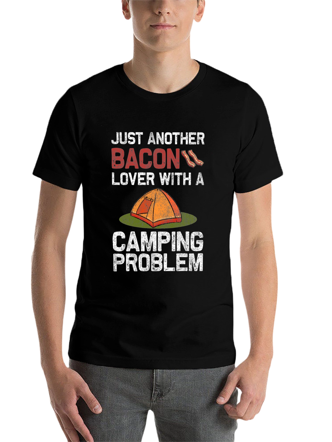 Black Bacon Lover Camping Problem T-Shirt view 7