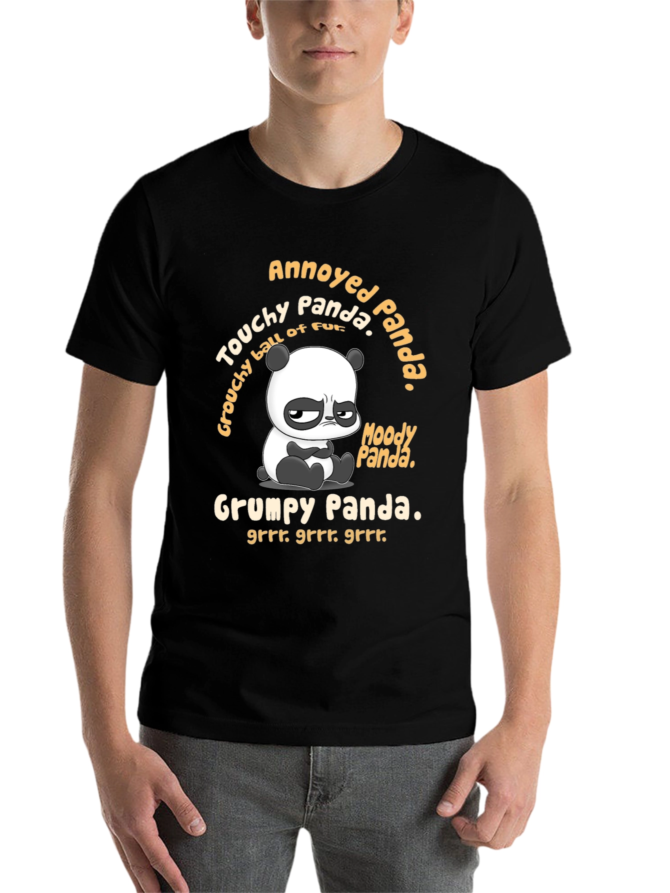 Black Grumpy Panda Graphic T-Shirt - Annoyed Panda Tee view 7