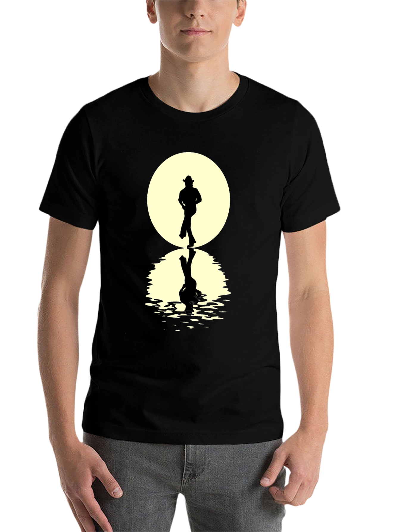 Black Cowboy Silhouette Reflection T-Shirt - Unique Graphic Tee view 7