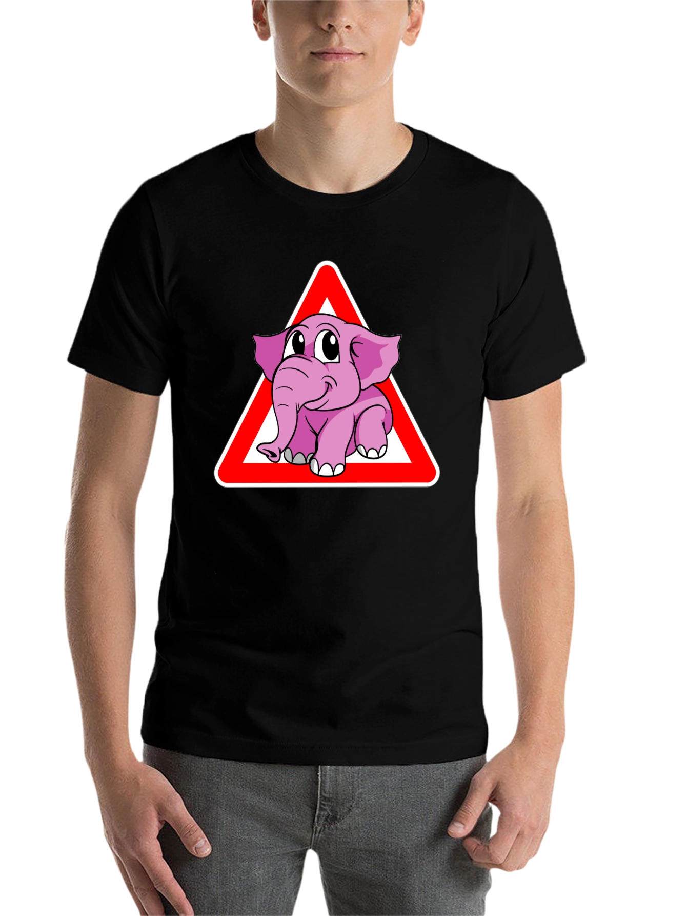Black Elephant Crossing Funny Graphic T-Shirt view 7