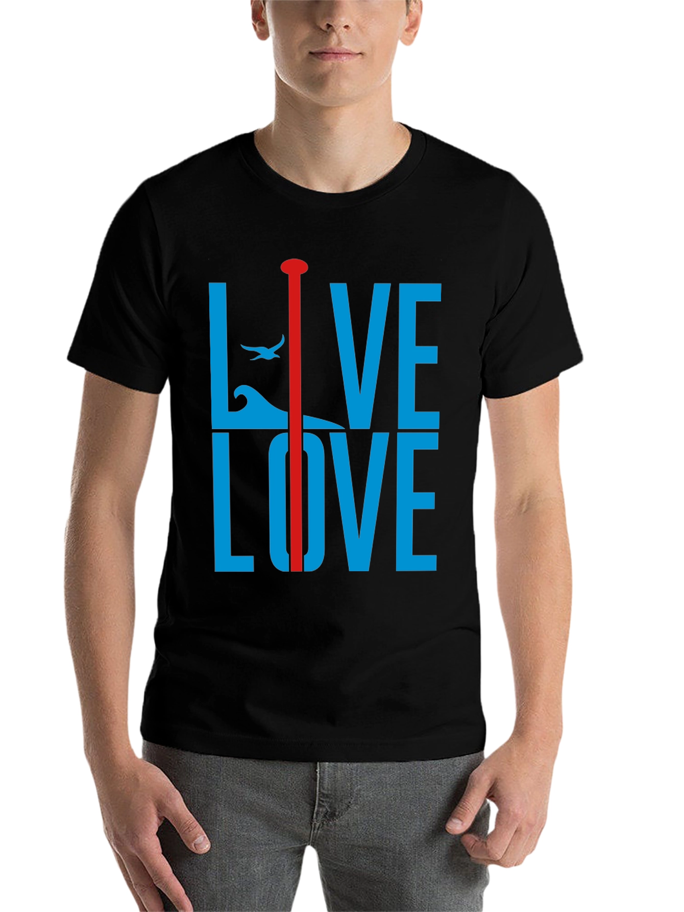 Black Live Love Graphic Tee - Blue and Red Design view 7