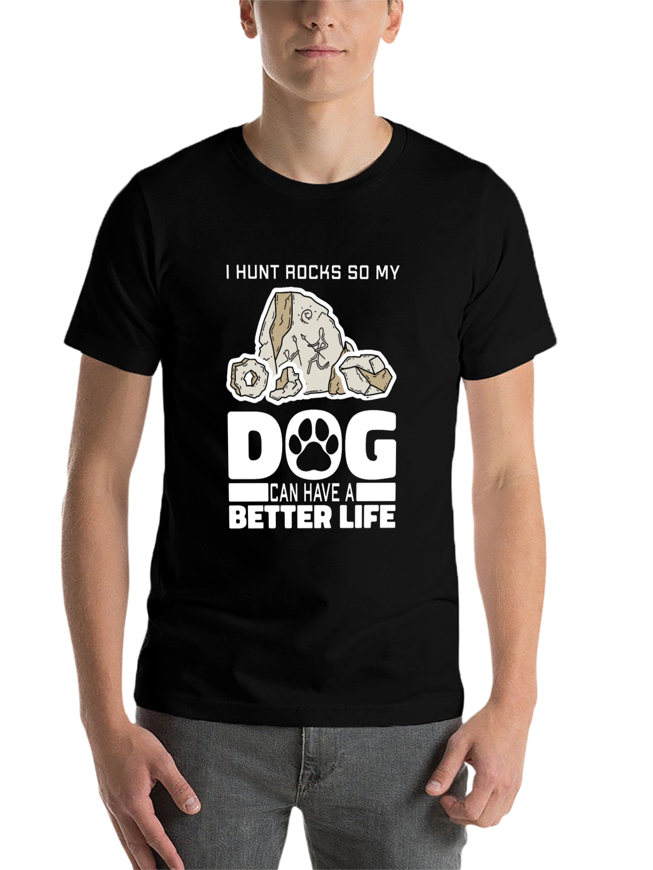 Black I Hunt Rocks So My Dog T-Shirt view 7