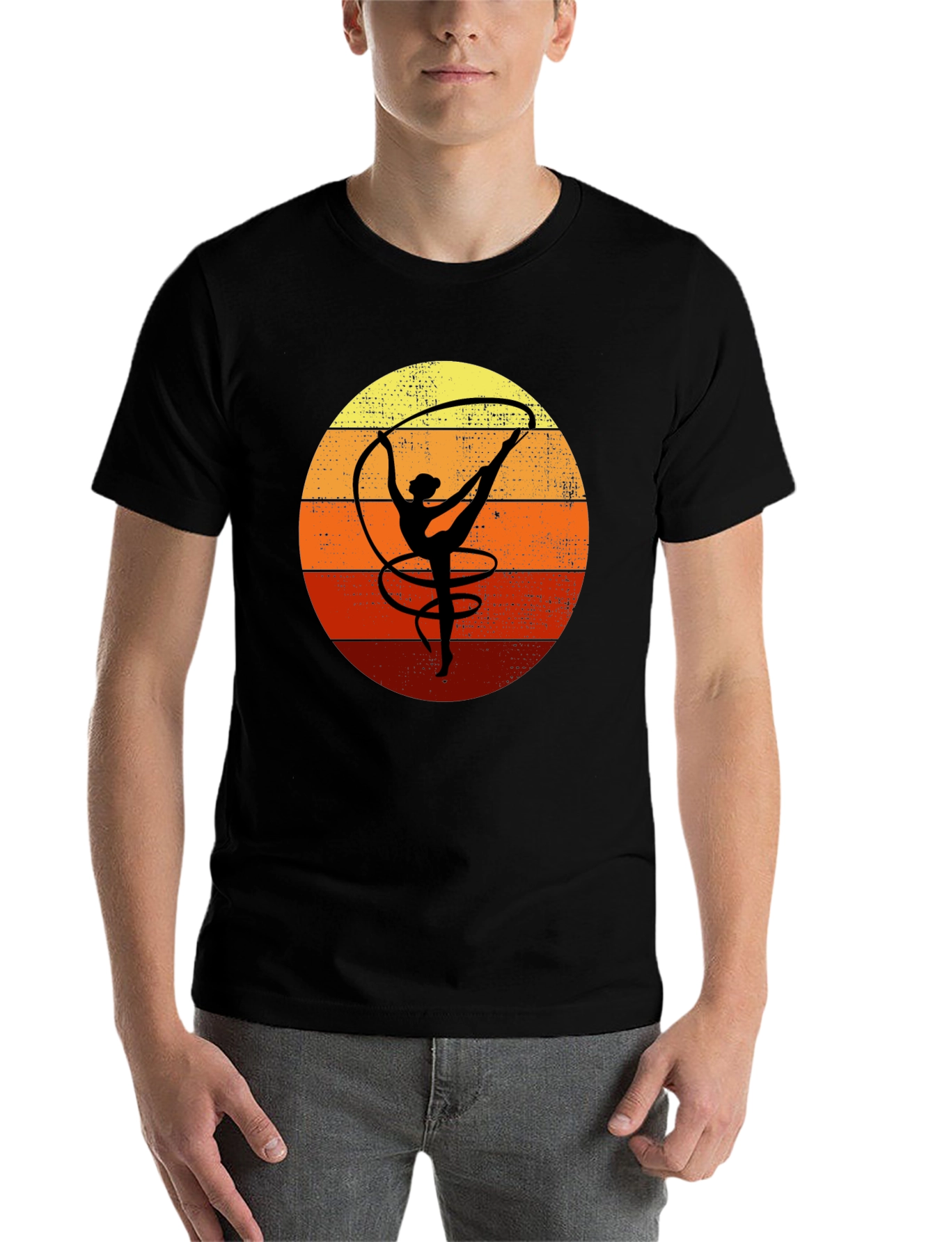 Black Retro Gymnastics Sunset T-Shirt view 7