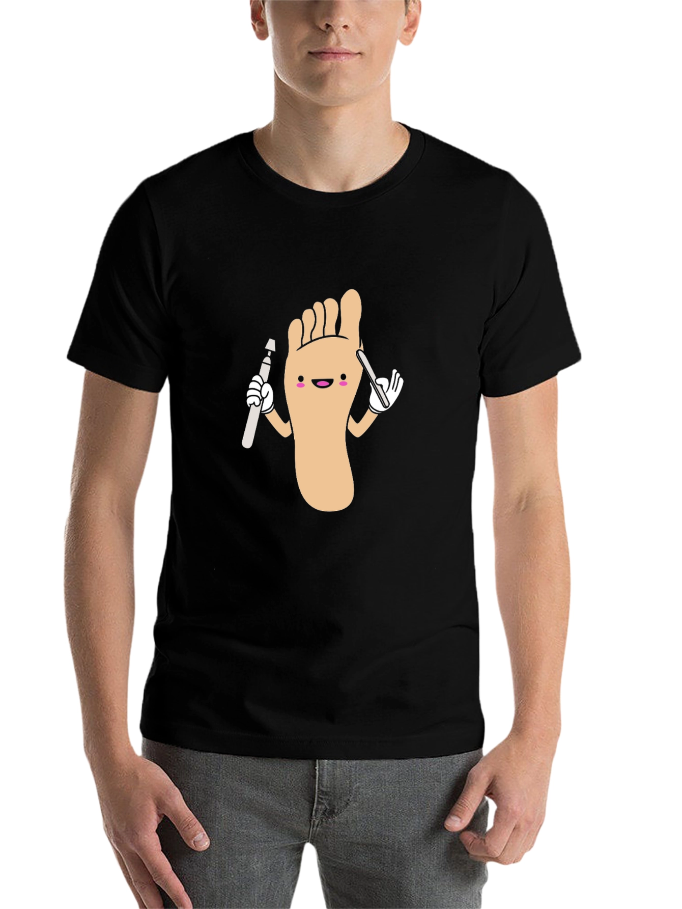 Black Funny Foot Doctor Cartoon Black T-Shirt view 7