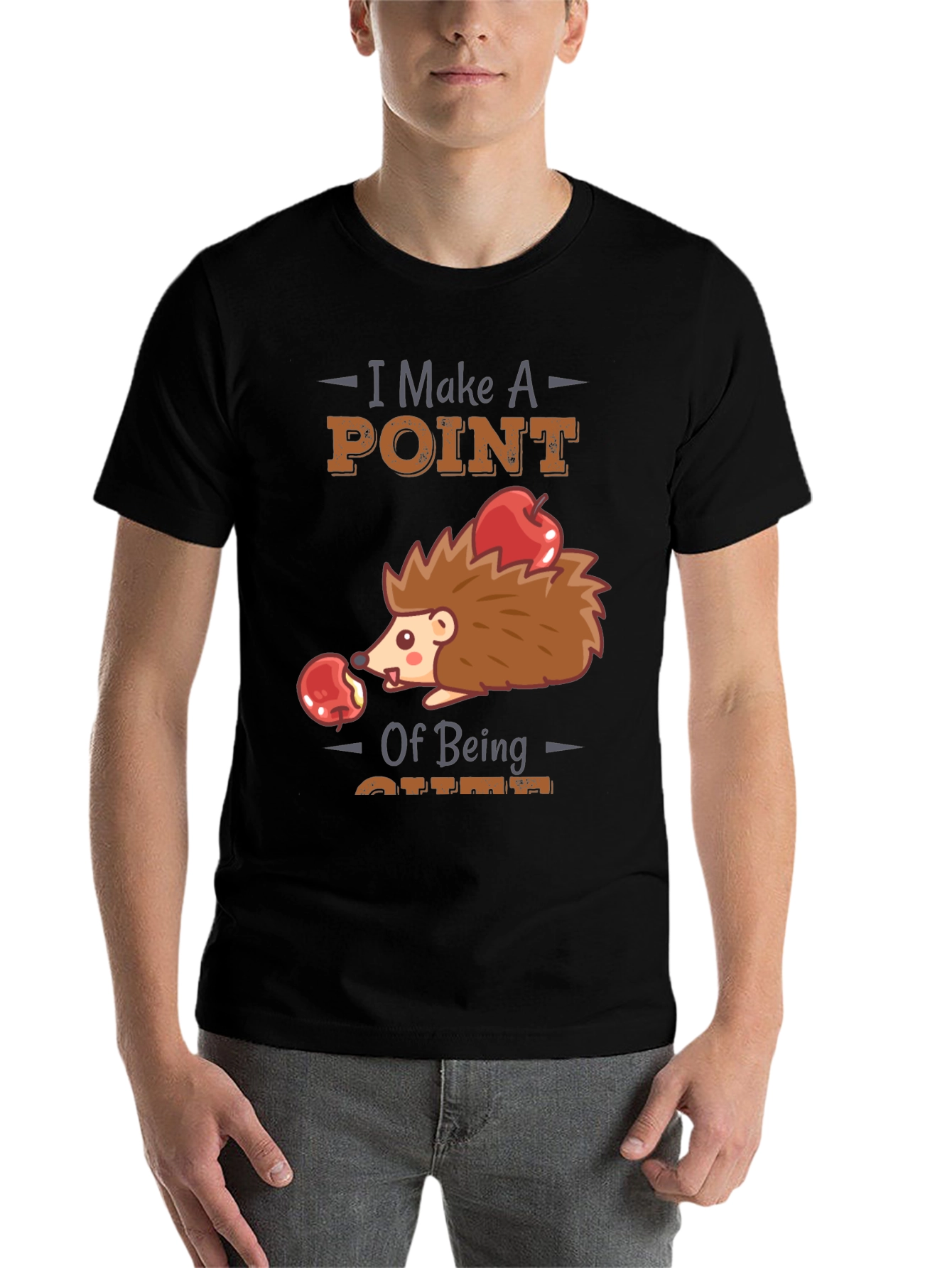 Black Cute Hedgehog T-Shirt - I Make A Point of Being Cute view 7
