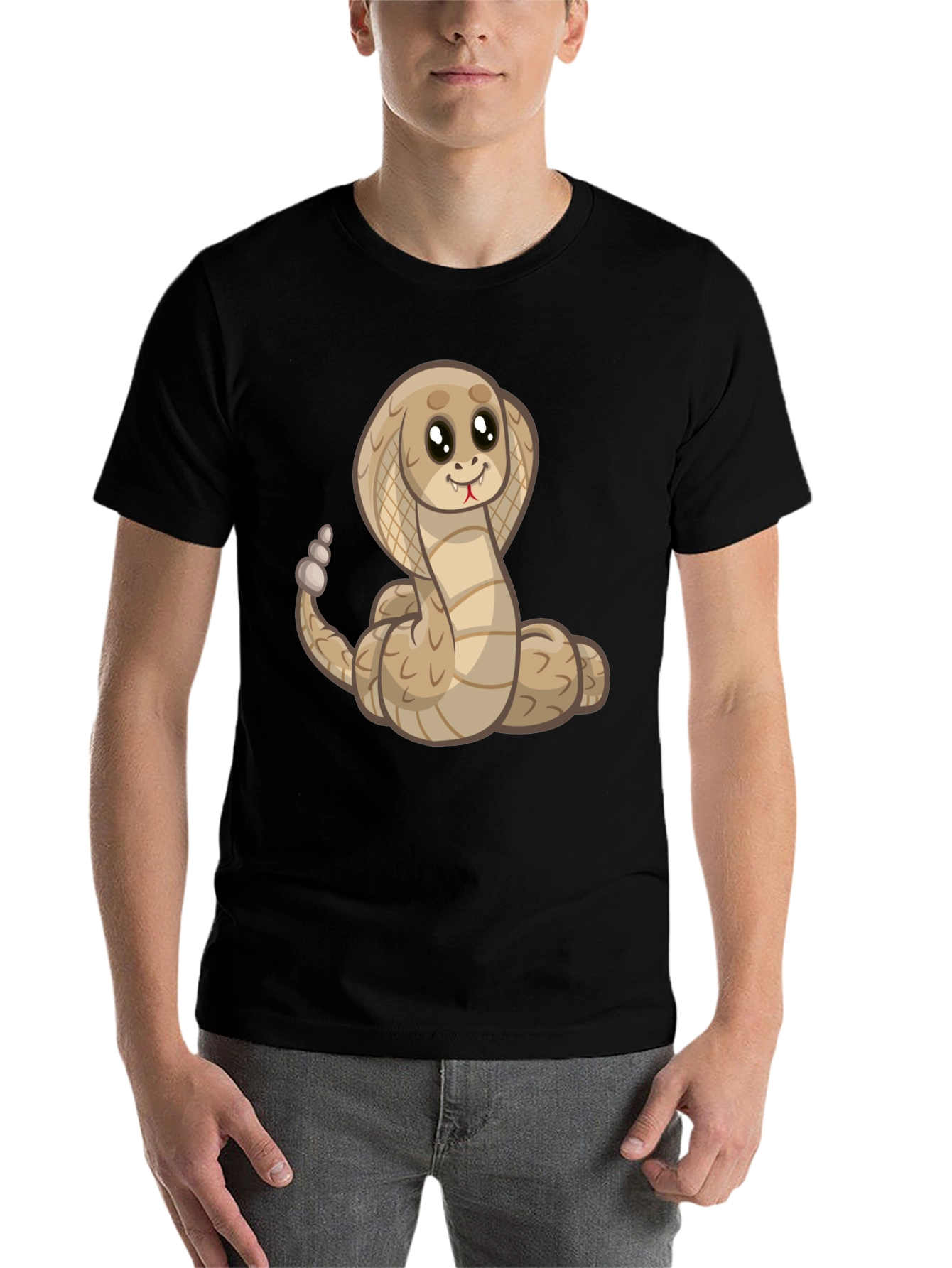 Black Cute Cartoon Cobra Snake Black T-Shirt view 7