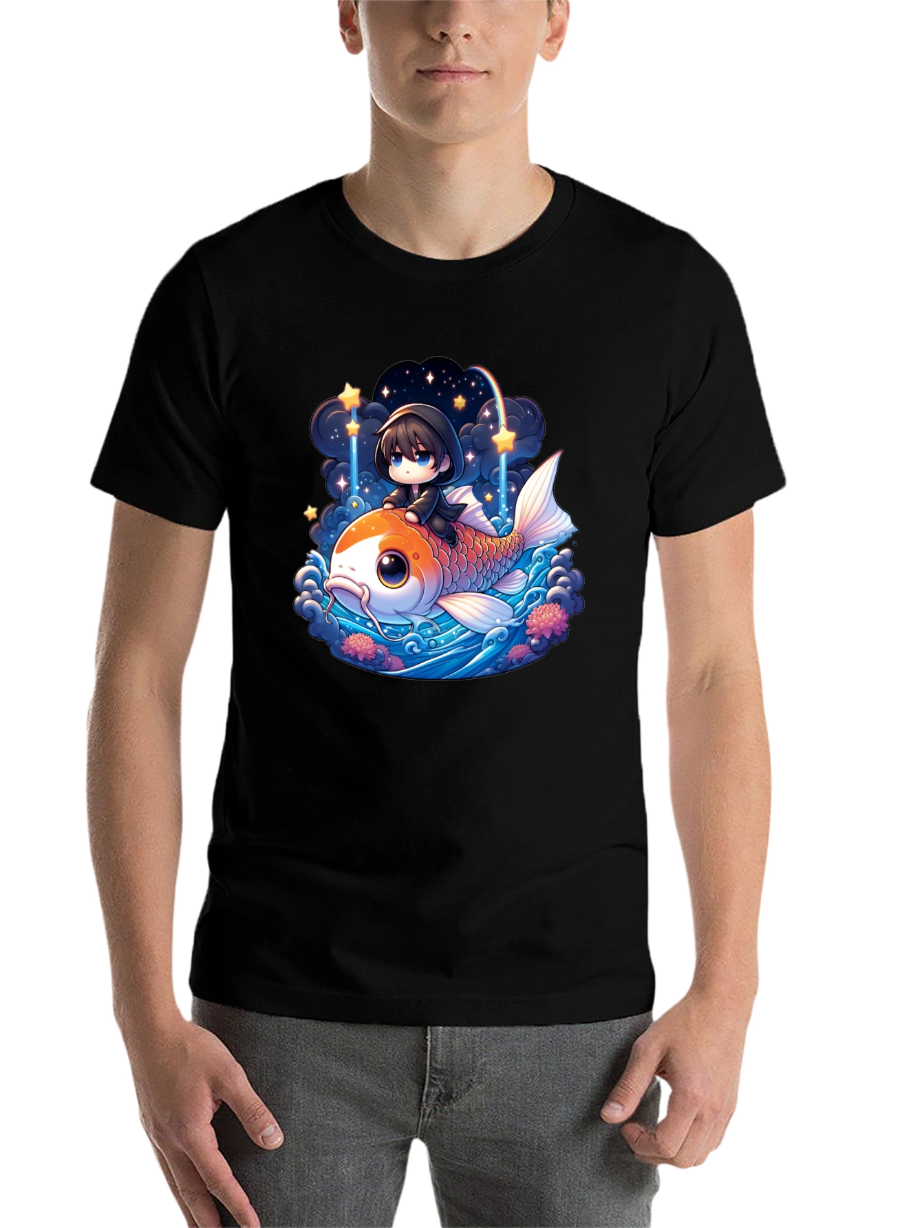 Black Koi Fish Anime Graphic Tee view 7