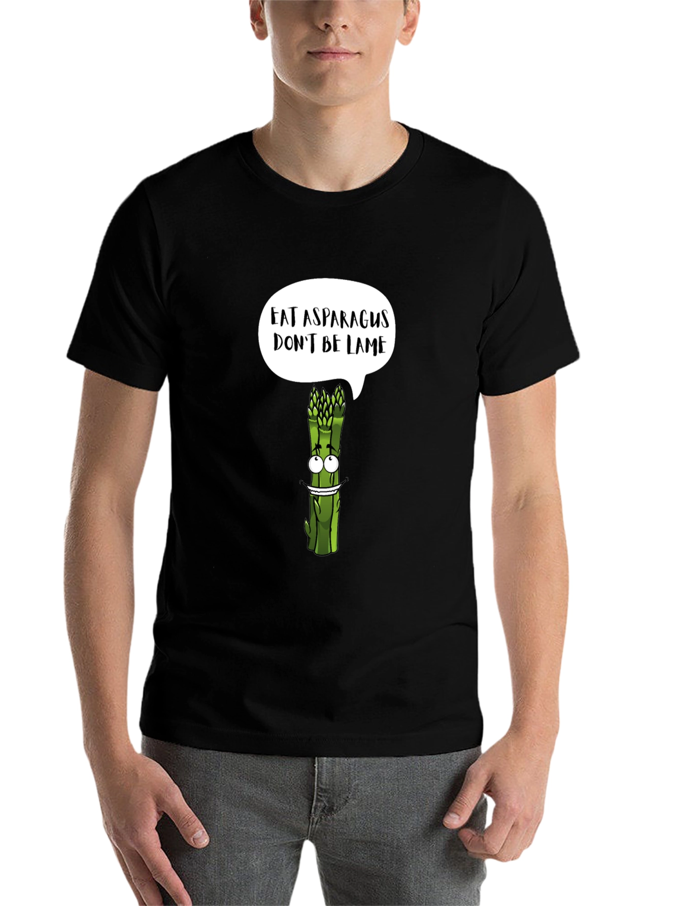 Black Eat Asparagus, Don't Be Lame Graphic T-Shirt view 7
