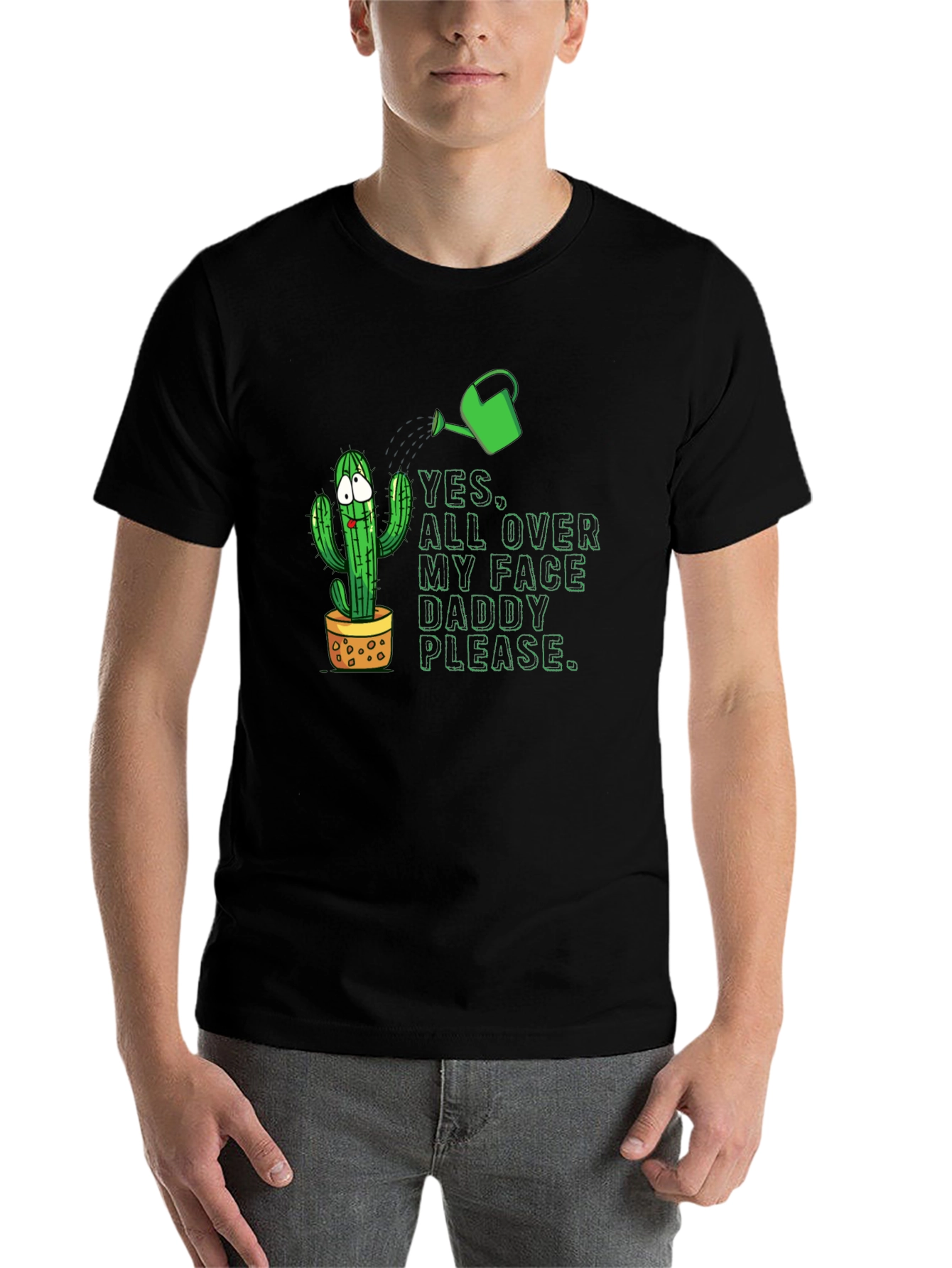 Black Funny Cactus T-Shirt: Yes All Over My Face view 7
