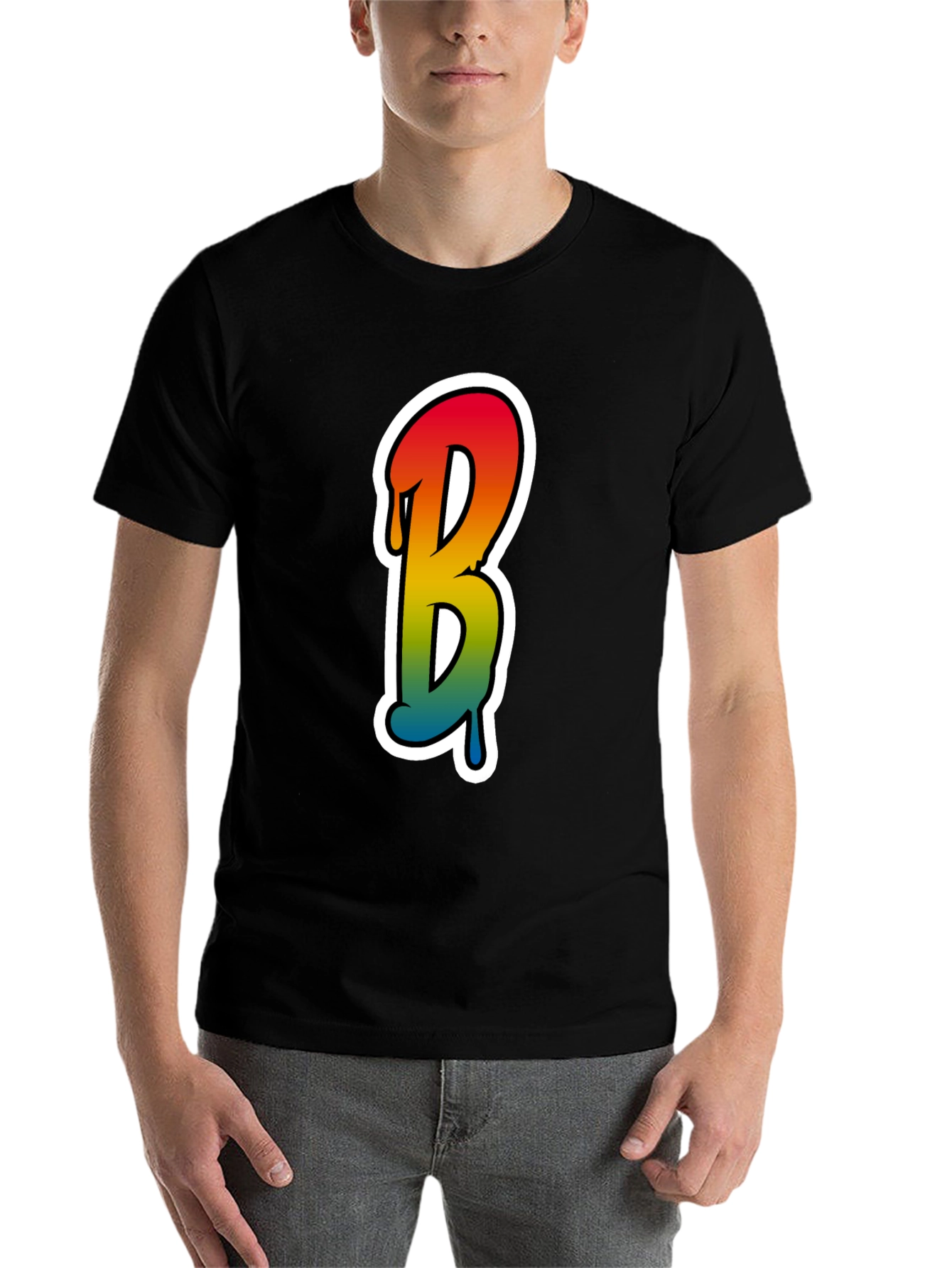 Black Cool Letter B Graphic Tee - Black Cotton Blend view 7