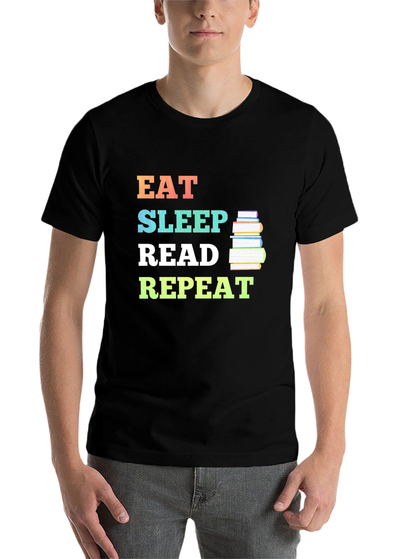 Black Eat Sleep Read Repeat Graphic Tee - Book Lover's T-Shirt view 7