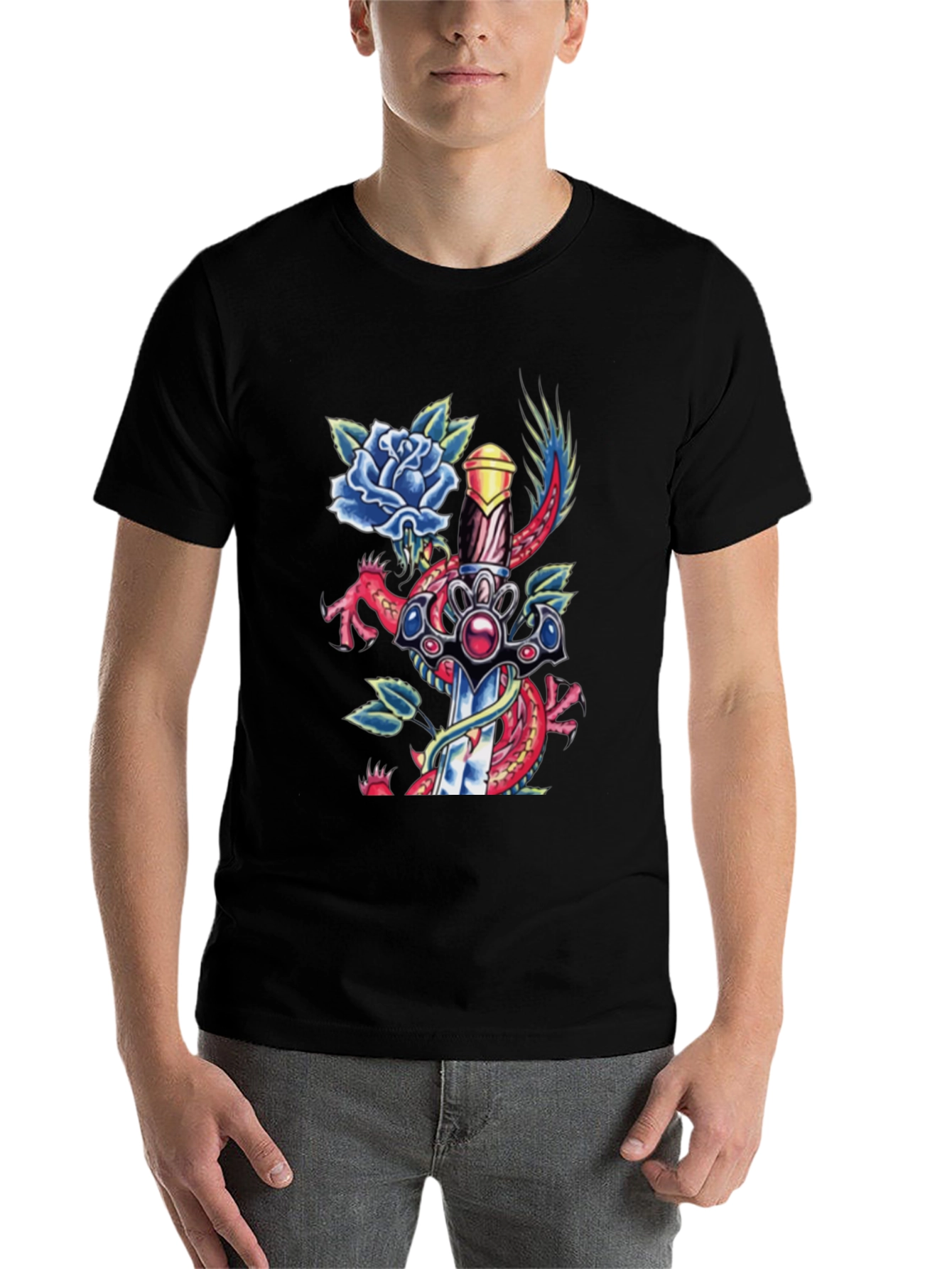 Dragon Sword Tattoo Graphic Men's Tee - 7