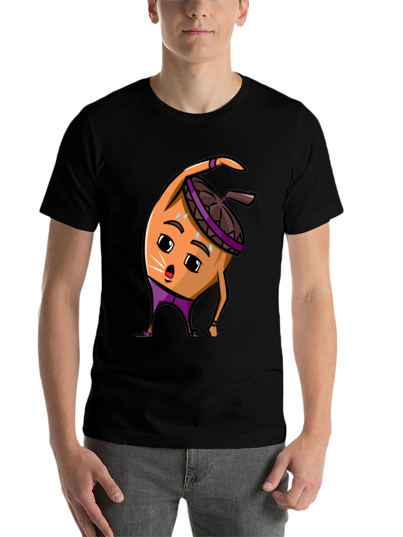 Black Funny Acorn Workout T-Shirt - Black view 7